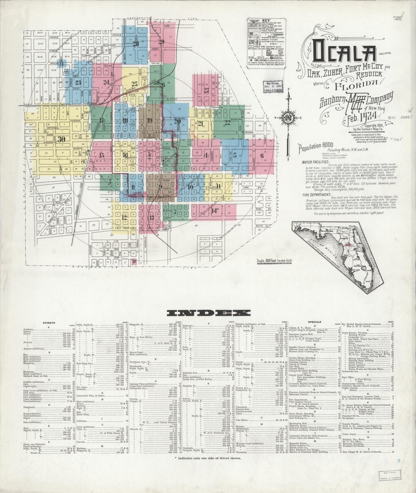 Sanborn Fire Insurance Map from Ocala, Marion County, Florida (1924), Sheet #0001 - Historic Sanborn Fire Insurance Map Print, vintage old map wall art, antique decor, genealogy gift, Florida Florida map