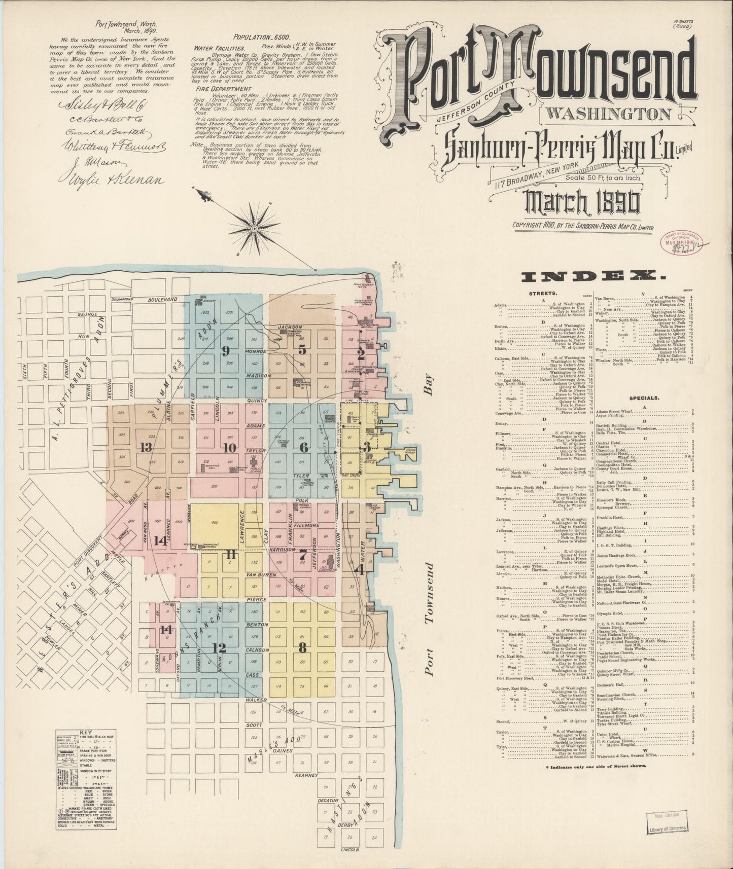 Sanborn Fire Insurance Map from Port Townsend, Jefferson County, Washington (1890), Sheet #0001 - Historic Sanborn Fire Insurance Map Print, vintage old map wall art, antique decor, genealogy gift, Washington Washington map