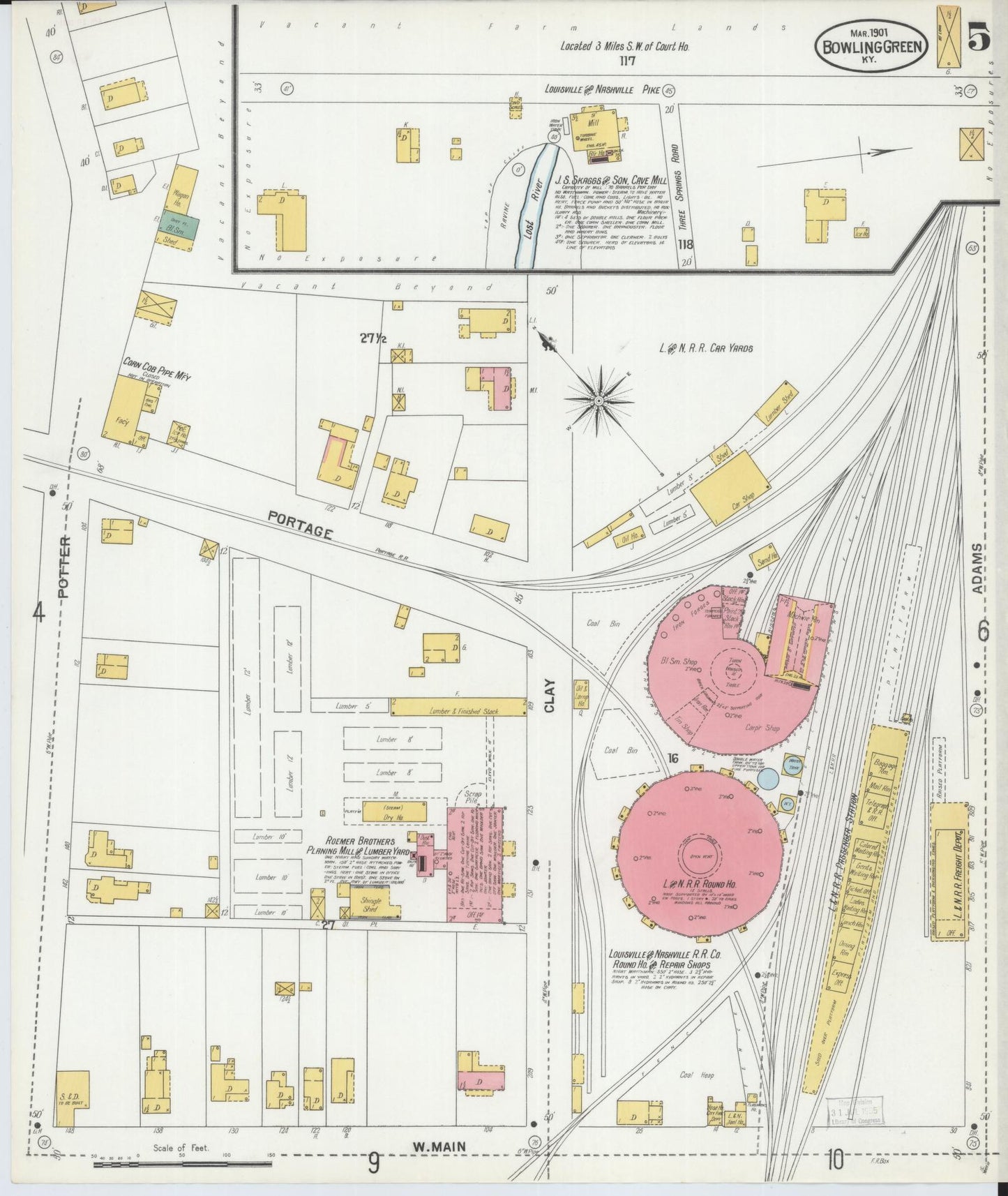 Sanborn Fire Insurance Map from Bowling Green, Warren County, Kentucky (1901), Sheet #0005 - Historic Sanborn Fire Insurance Map Print, vintage old map wall art, antique decor, genealogy gift, Kentucky Kentucky map