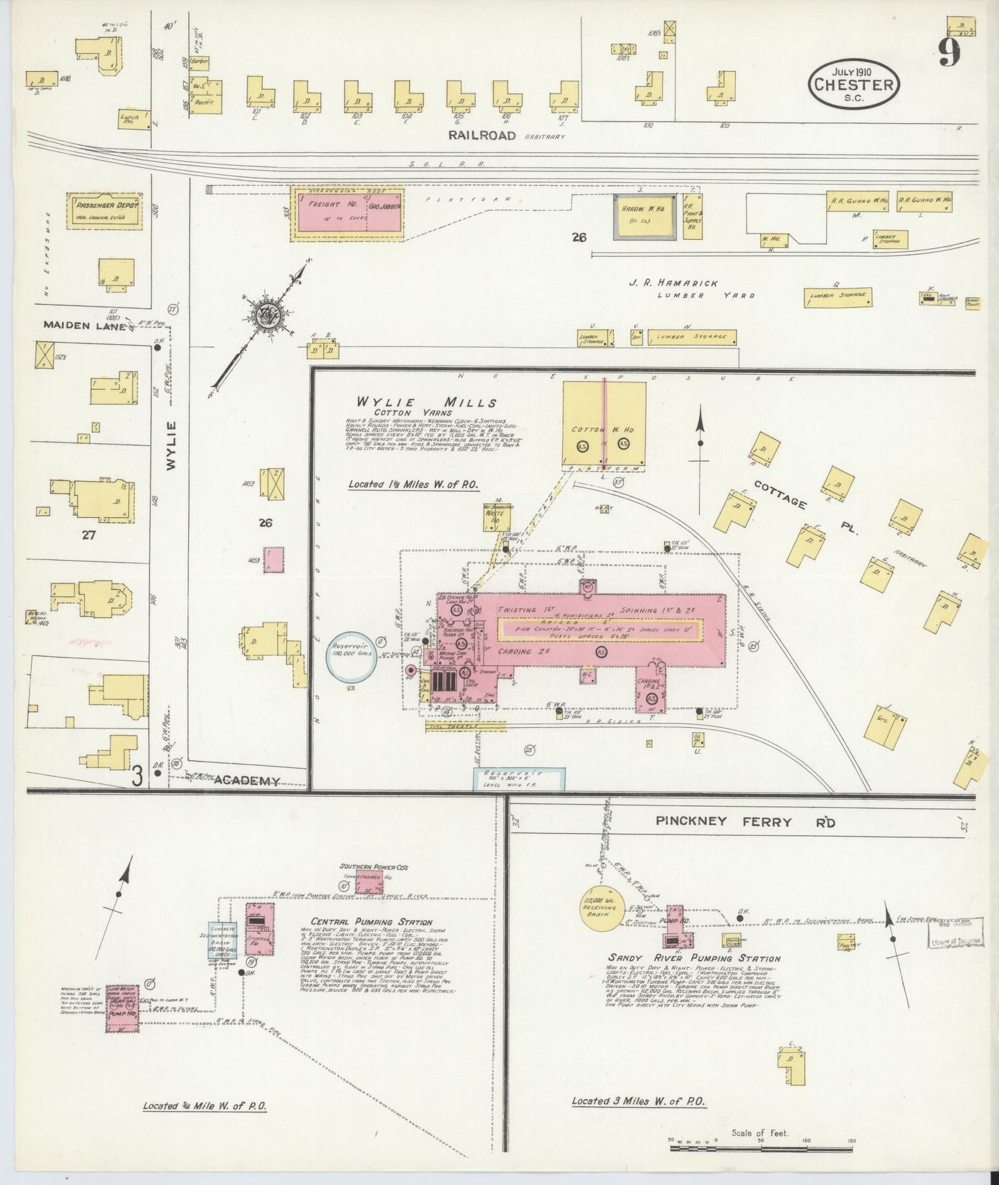 Sanborn Fire Insurance Map from Chester, Chester County, South Carolina (1910), Sheet #0009 - Complete Map Set gallery image, historic Sanborn map, vintage wall art, South Carolina South Carolina