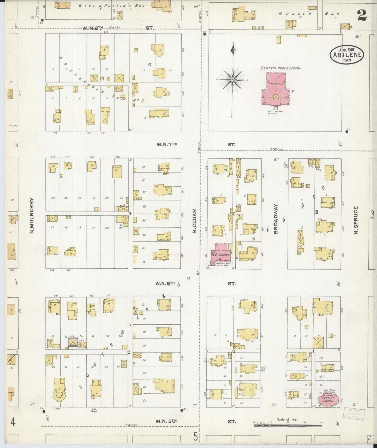 Sanborn Fire Insurance Map from Abilene, Dickinson County, Kansas (1905), Sheet #0002 - Historic Sanborn Fire Insurance Map Print, vintage old map wall art, antique decor, genealogy gift, Kansas Kansas map