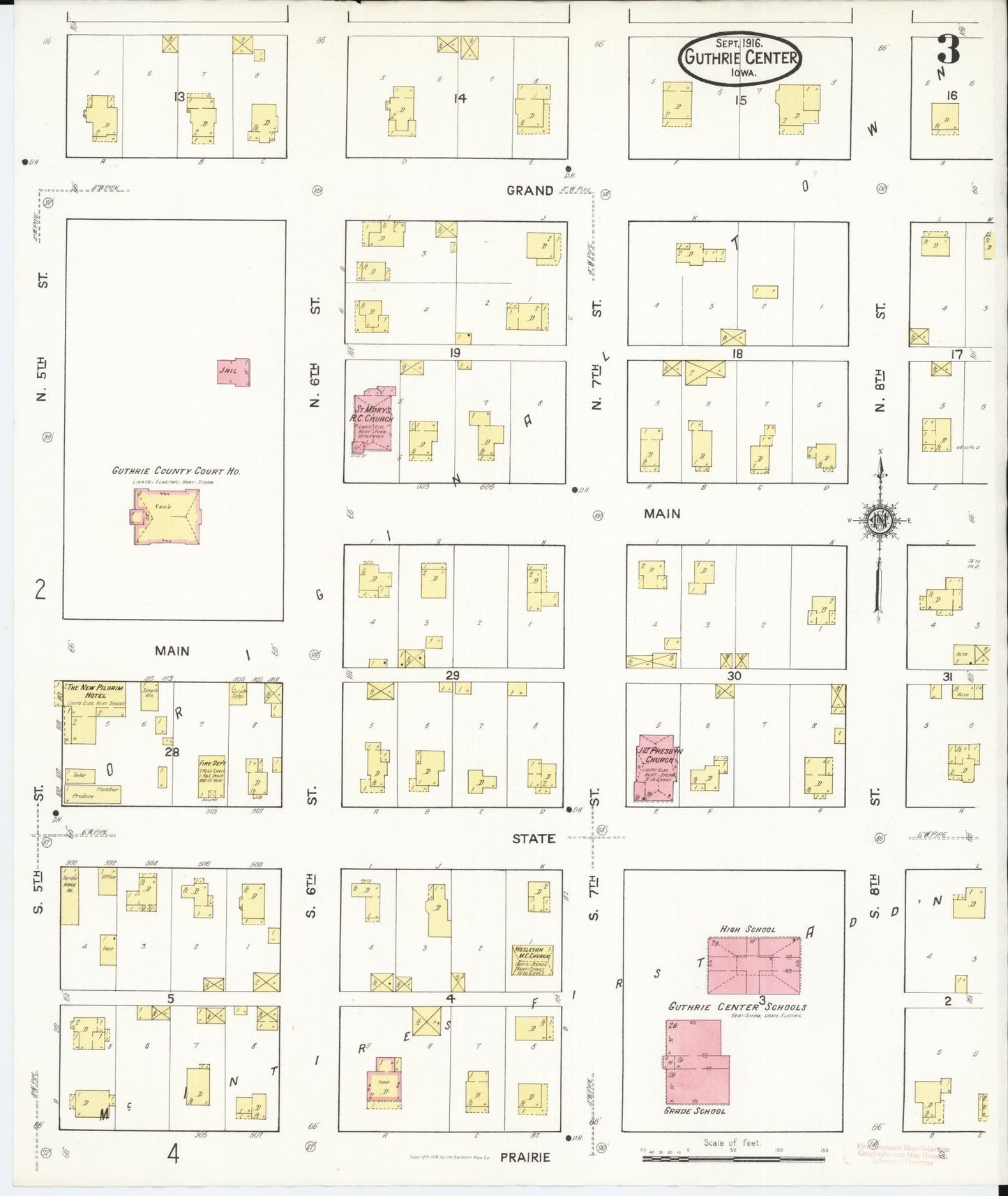 Sanborn Fire Insurance Map from Guthrie Center, Guthrie County, Iowa (1916), Sheet #0003 - Historic Sanborn Fire Insurance Map Print, vintage old map wall art