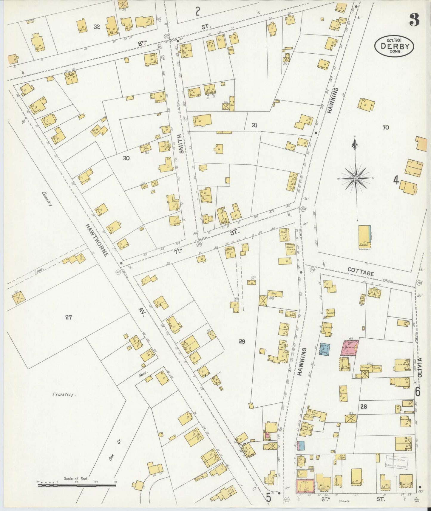 Sanborn Fire Insurance Map from Derby, New Haven County, Connecticut (1901), Sheet #0003 - Historic Sanborn Fire Insurance Map Print, vintage old map wall art, antique decor, genealogy gift, Connecticut Connecticut map