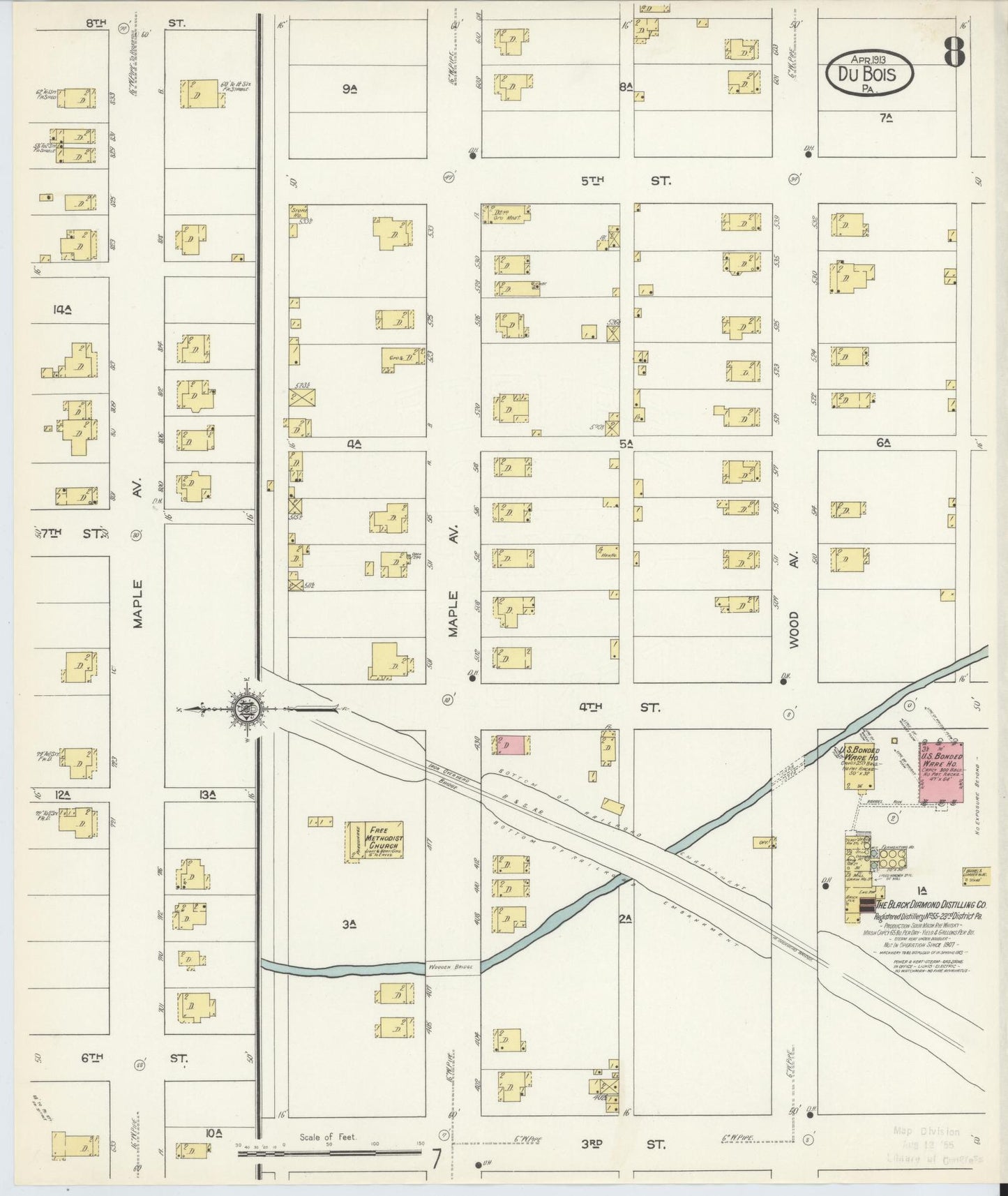 Sanborn Fire Insurance Map from Du Bois, Clearfield County, Pennsylvania (1913), Sheet #0008 - Historic Sanborn Fire Insurance Map Print, vintage old map wall art, antique decor, genealogy gift, Pennsylvania Pennsylvania map