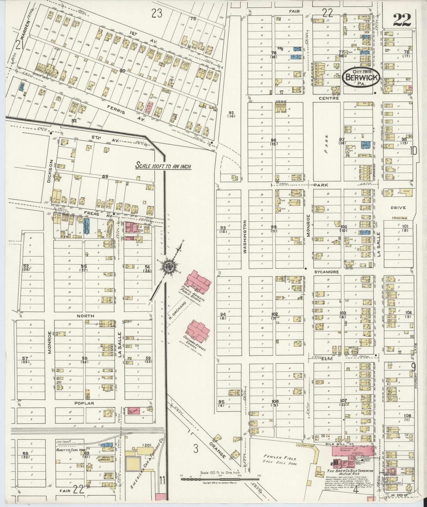 Sanborn Fire Insurance Map from Berwick, Columbia County, Pennsylvania (1918), Sheet #0022 - Historic Sanborn Fire Insurance Map Print, vintage old map wall art, antique decor, genealogy gift, Pennsylvania Pennsylvania map