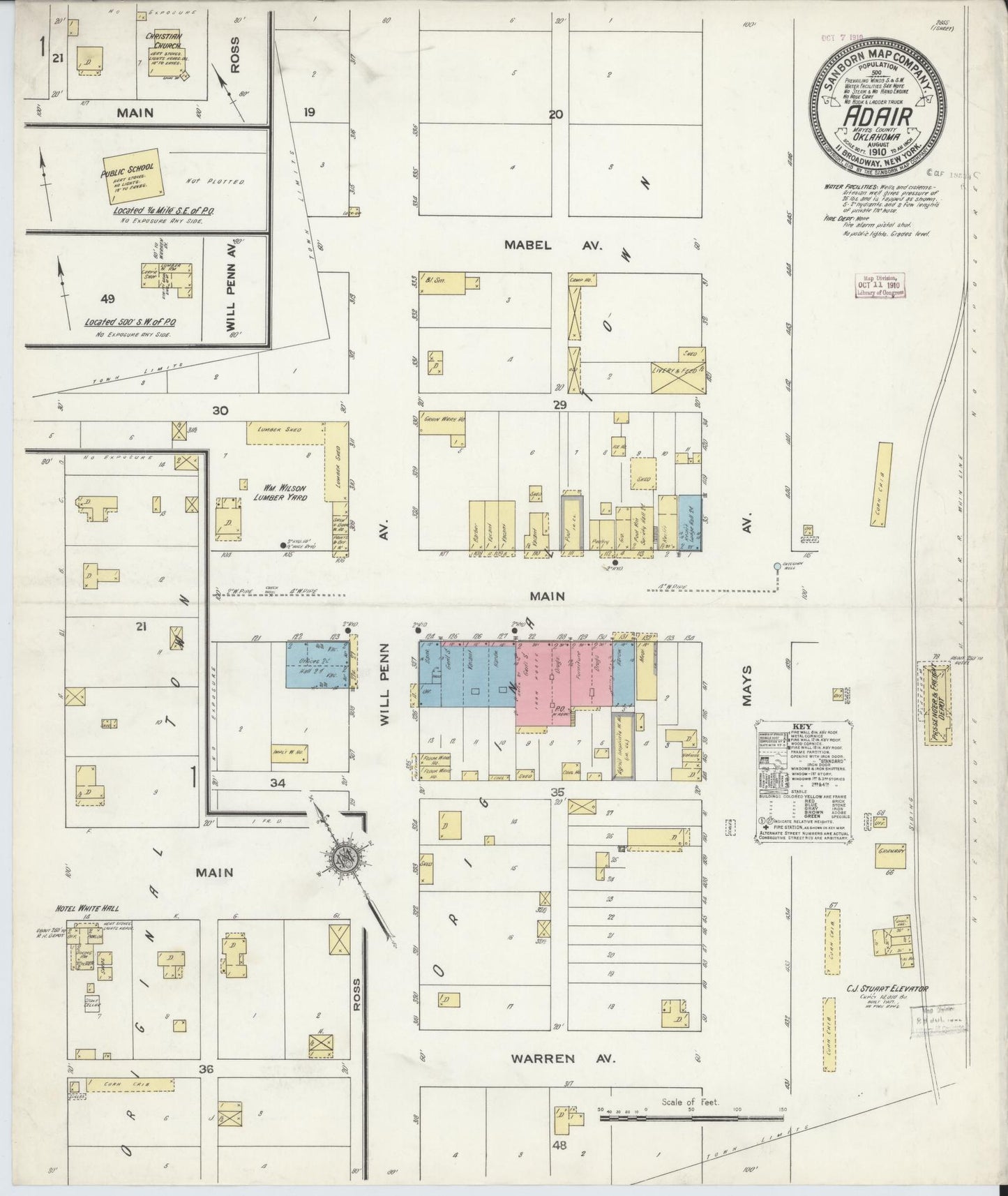 Sanborn Fire Insurance Map from Adair, Mayes County, Oklahoma (1910), Sheet #0001 - Historic Sanborn Fire Insurance Map Print, vintage old map wall art, antique decor, genealogy gift, Oklahoma Oklahoma map