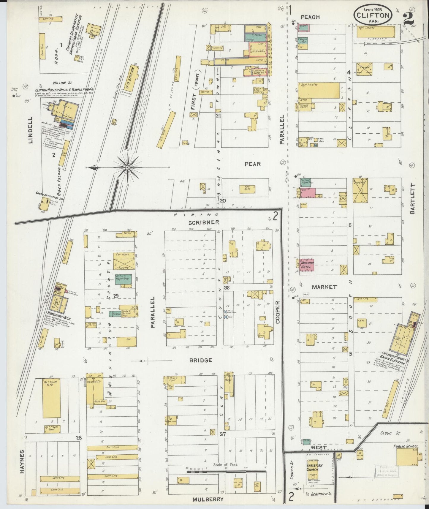 Sanborn Fire Insurance Map from Clifton, Washington and Clay Counties, Kansas (1905), Sheet #0002 - Complete Map Set gallery image, historic Sanborn map, vintage wall art, Kansas Kansas