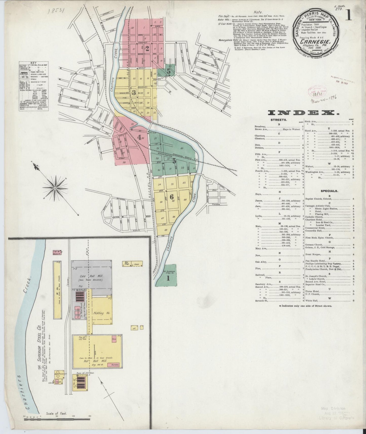 Sanborn Fire Insurance Map from Carnegie, Allegheny County, Pennsylvania (1896), Sheet #0001 - Historic Sanborn Fire Insurance Map Print, vintage old map wall art, antique decor, genealogy gift, Pennsylvania Pennsylvania map