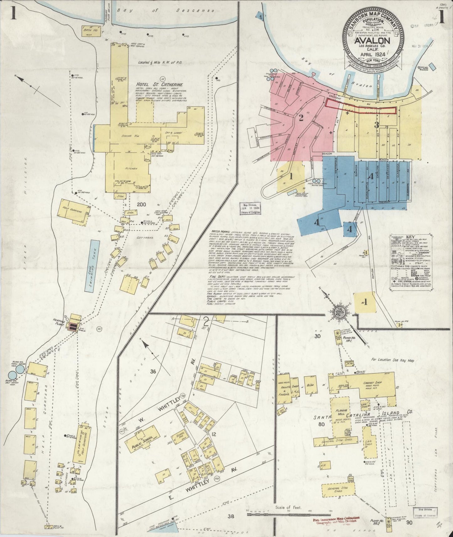 Sanborn Fire Insurance Map from Avalon, Los Angeles County, California (1924), Sheet #0001 - Historic Sanborn Fire Insurance Map Print, vintage old map wall art, antique decor, genealogy gift, California California map