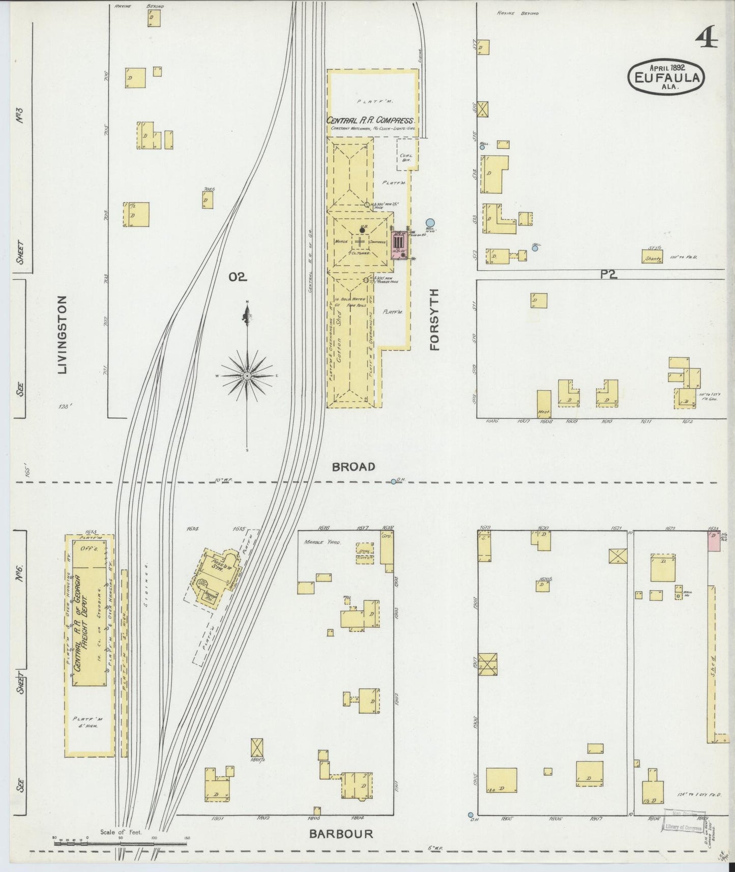 Sanborn Fire Insurance Map from Eufaula, Barbour County, Alabama (1892), Sheet #0004 - Historic Sanborn Fire Insurance Map Print, vintage old map wall art, antique decor, genealogy gift, Alabama Alabama map