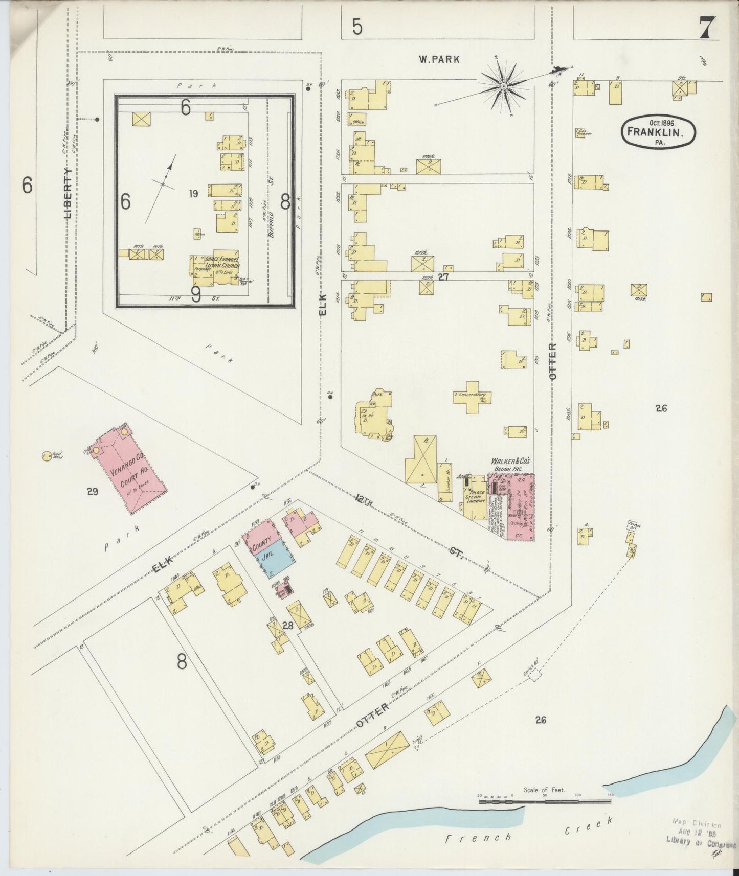 Sanborn Fire Insurance Map from Franklin, Venango County, Pennsylvania (1896), Sheet #0007 - Historic Sanborn Fire Insurance Map Print, vintage old map wall art, antique decor, genealogy gift, Pennsylvania Pennsylvania map