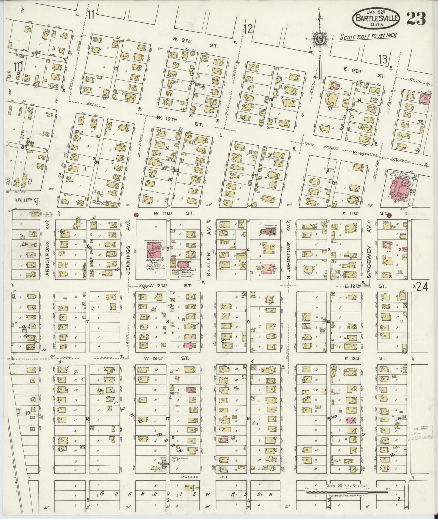 Sanborn Fire Insurance Map from Bartlesville, Washington County, Oklahoma (1920), Sheet #0023 - Historic Sanborn Fire Insurance Map Print, vintage old map wall art, antique decor, genealogy gift, Oklahoma Oklahoma map