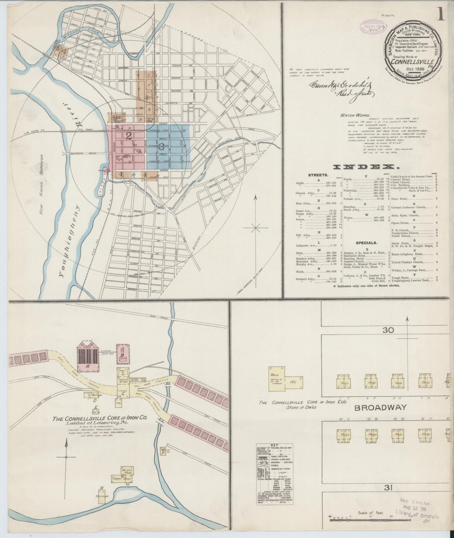 Sanborn Fire Insurance Map from Connellsville, Fayette County, Pennsylvania (1886), Sheet #0001 - Historic Sanborn Fire Insurance Map Print, vintage old map wall art, antique decor, genealogy gift, Pennsylvania Pennsylvania map