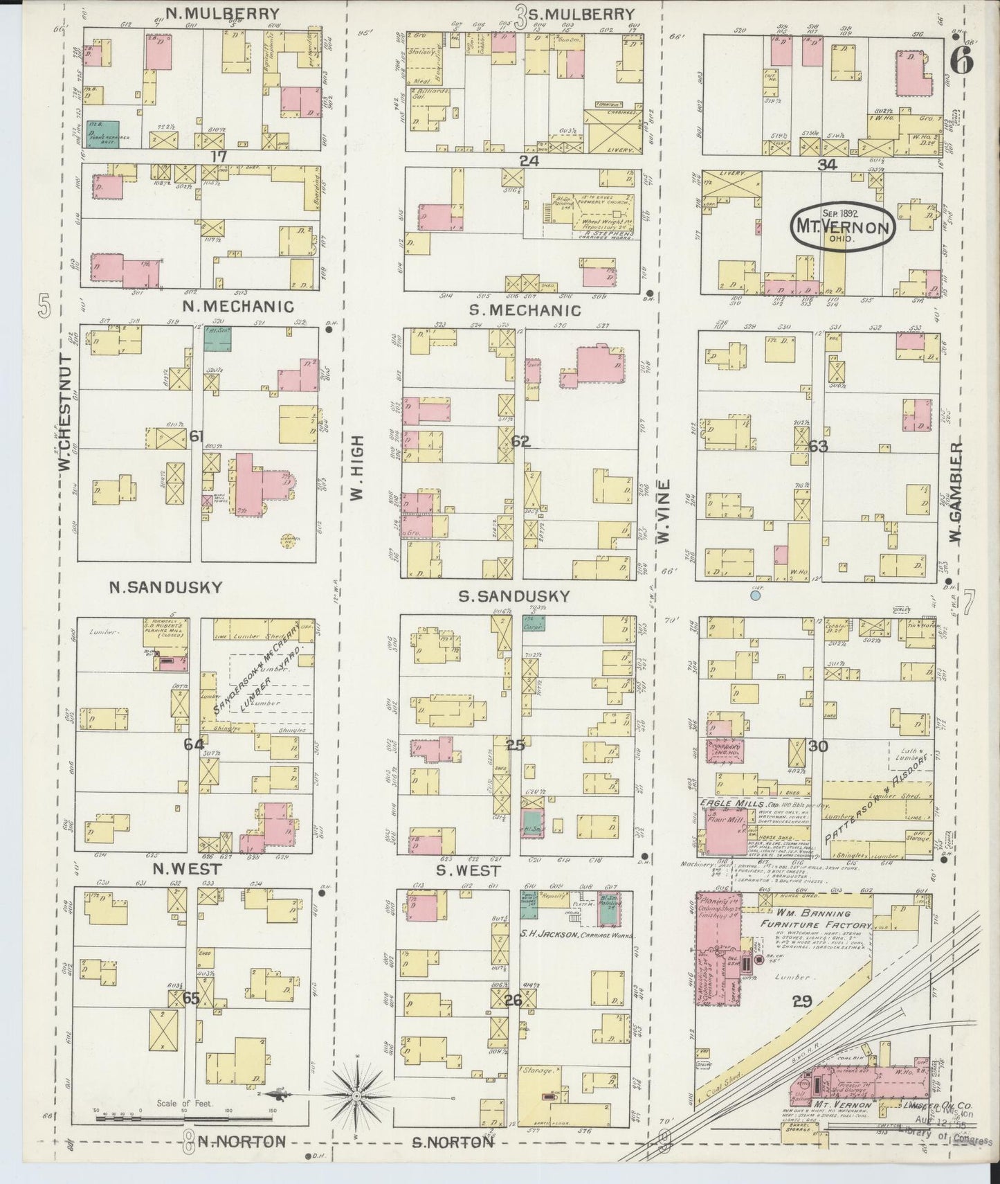 Sanborn Fire Insurance Map from Mount Vernon, Knox County, Ohio (1892), Sheet #0006 - Historic Sanborn Fire Insurance Map Print, vintage old map wall art, antique decor, genealogy gift, Ohio Ohio map