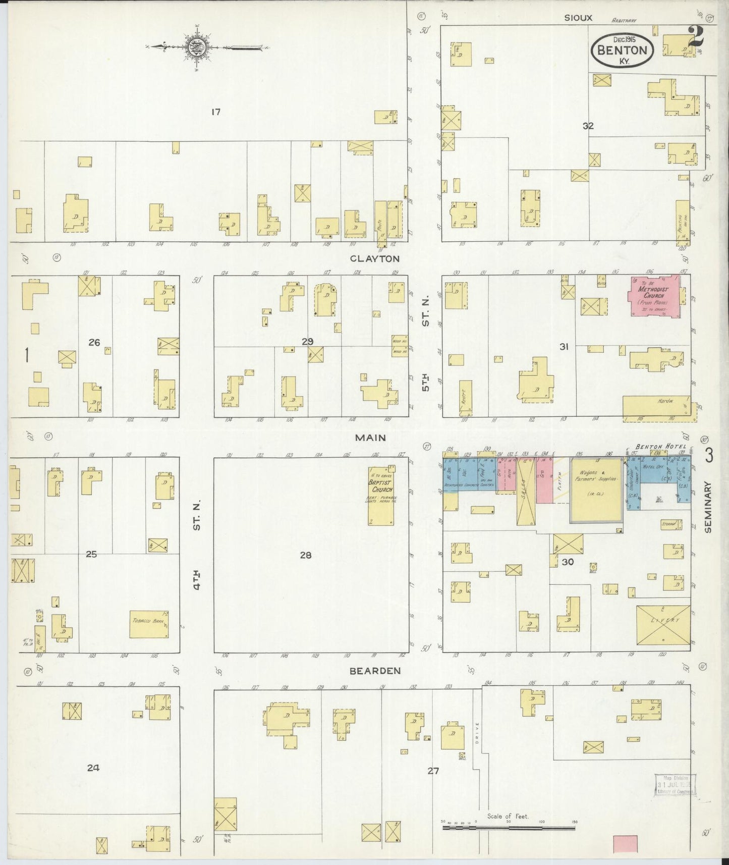 Sanborn Fire Insurance Map from Benton, Marshall County, Kentucky (1915), Sheet #0002 - Historic Sanborn Fire Insurance Map Print, vintage old map wall art, antique decor, genealogy gift, Kentucky Kentucky map