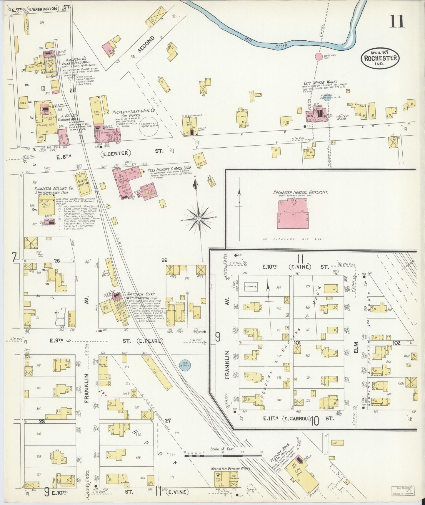 Sanborn Fire Insurance Map from Rochester, Fulton County, Indiana (1907), Sheet #0011 - Complete Map Set gallery image, historic Sanborn map, vintage wall art, Indiana Indiana