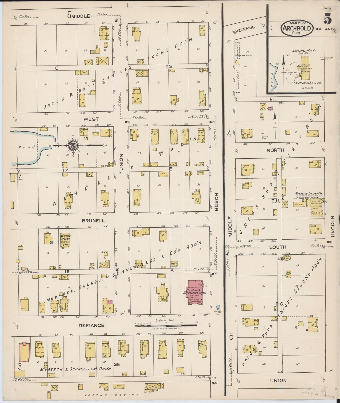 Sanborn Fire Insurance Map from Archbold, Fulton County, Ohio (1922), Sheet #0005 - Complete Map Set gallery image, historic Sanborn map, vintage wall art, Ohio Ohio