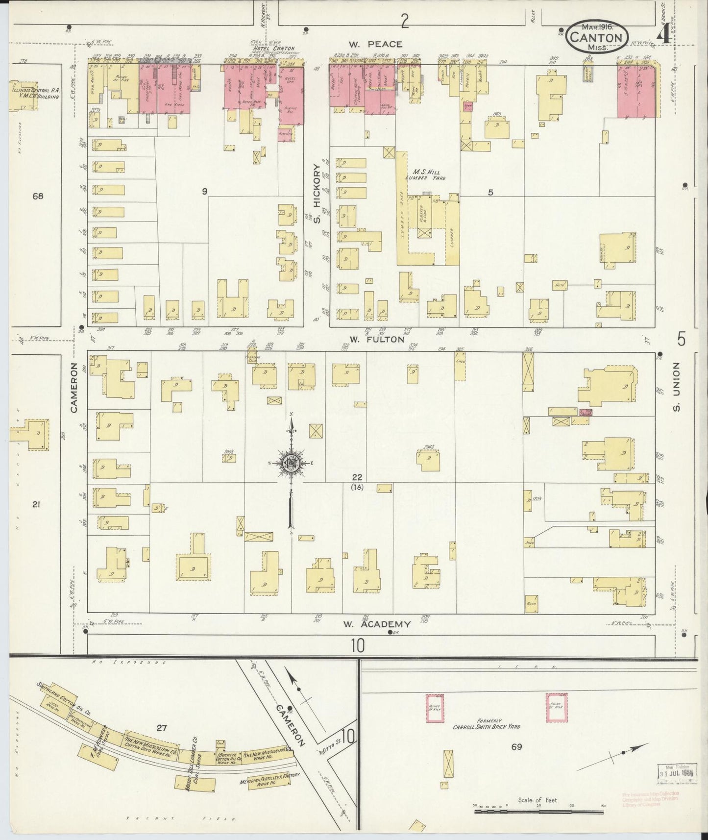 Sanborn Fire Insurance Map from Canton, Madison County, Mississippi (1916), Sheet #0004 - Historic Sanborn Fire Insurance Map Print, vintage old map wall art, antique decor, genealogy gift, Mississippi Mississippi map