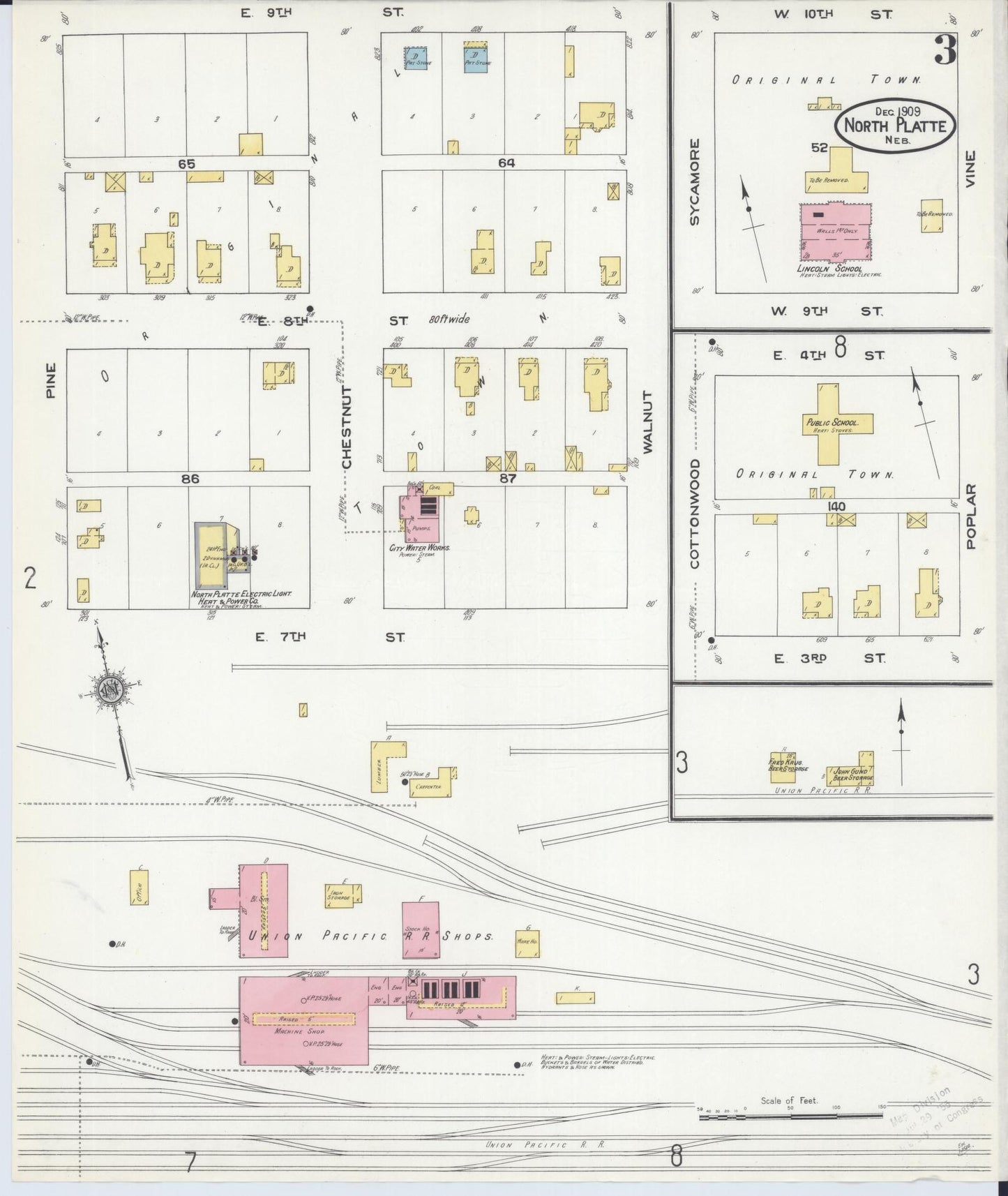 Sanborn Fire Insurance Map from North Platte, Lincoln County, Nebraska (1909), Sheet #0003 - Historic Sanborn Fire Insurance Map Print, vintage old map wall art, antique decor, genealogy gift, Nebraska Nebraska map