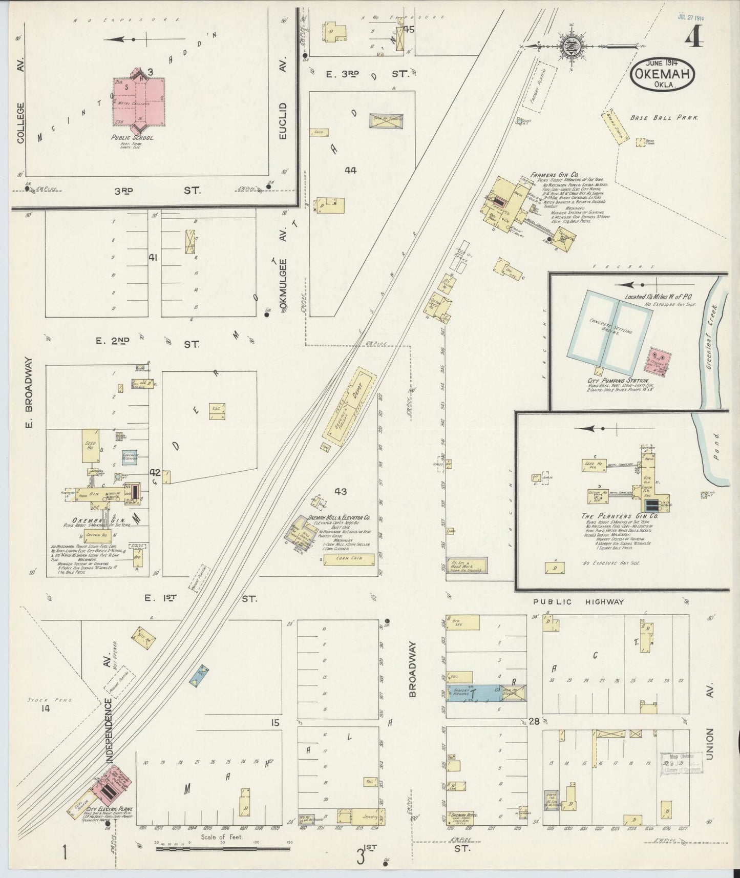 Sanborn Fire Insurance Map from Okemah, Okfuskee County, Oklahoma (1914), Sheet #0004 - Historic Sanborn Fire Insurance Map Print, vintage old map wall art, antique decor, genealogy gift, Oklahoma Oklahoma map