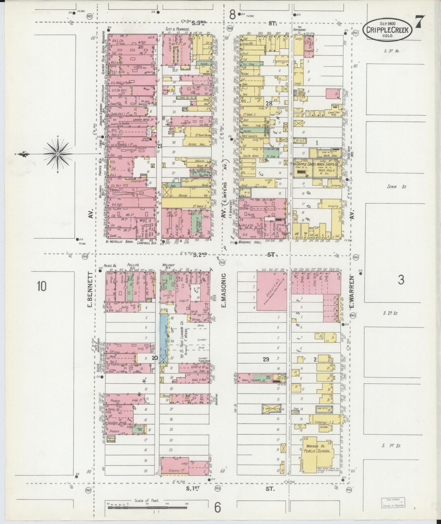 Sanborn Fire Insurance Map from Cripple Creek, Teller County, Colorado (1900), Sheet #0007 - Historic Sanborn Fire Insurance Map Print, vintage old map wall art, antique decor, genealogy gift, Colorado Colorado map