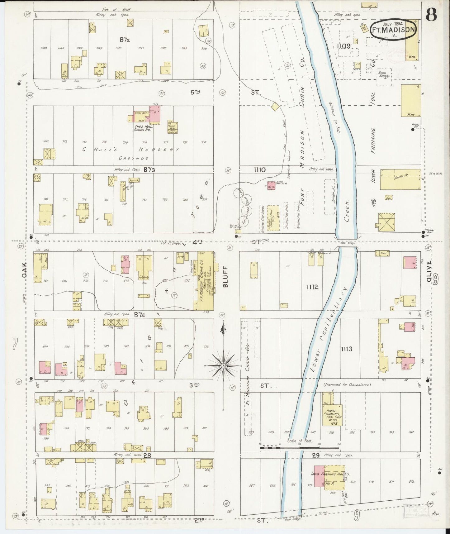 Sanborn Fire Insurance Map from Fort Madison, Lee County, Iowa (1894), Sheet #0008 - Historic Sanborn Fire Insurance Map Print, vintage old map wall art