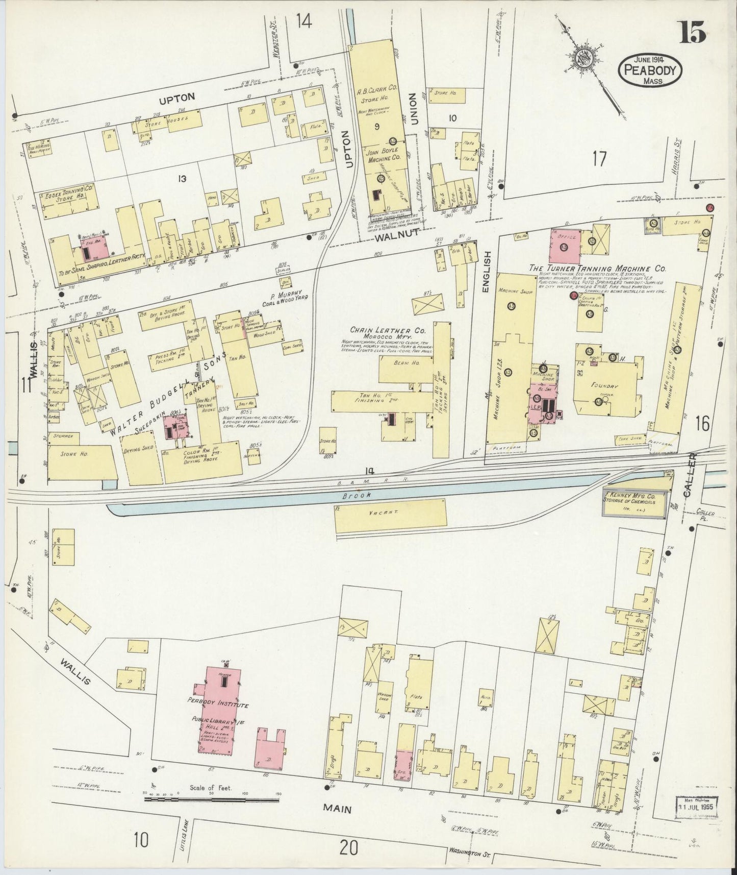 Sanborn Fire Insurance Map from Peabody, Essex County, Massachusetts (1914), Sheet #0015 - Historic Sanborn Fire Insurance Map Print, vintage old map wall art, antique decor, genealogy gift, Massachusetts Massachusetts map
