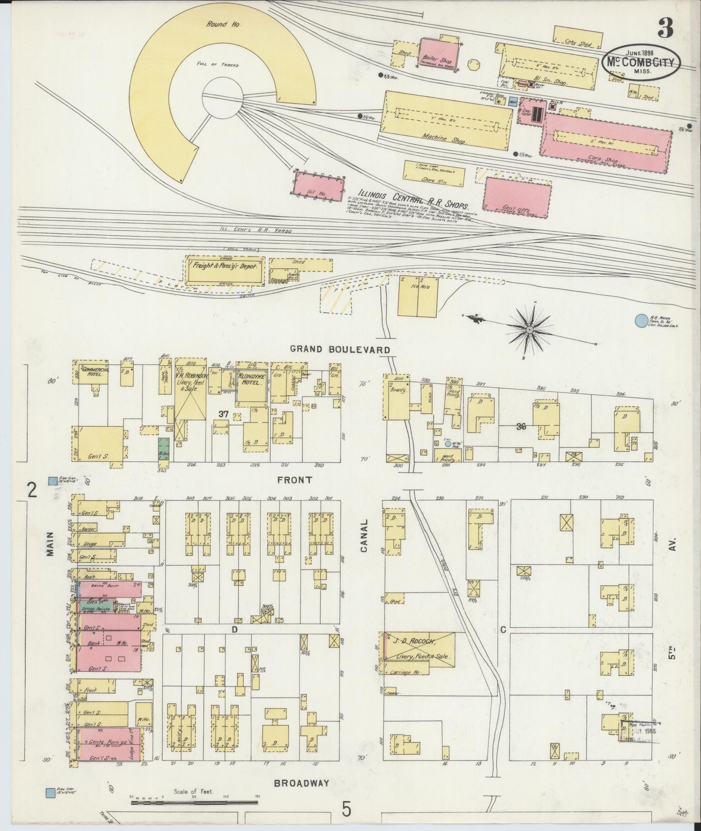 Sanborn Fire Insurance Map from McComb, Pike County, Mississippi (1898), Sheet #0003 - Historic Sanborn Fire Insurance Map Print, vintage old map wall art, antique decor, genealogy gift, Mississippi Mississippi map
