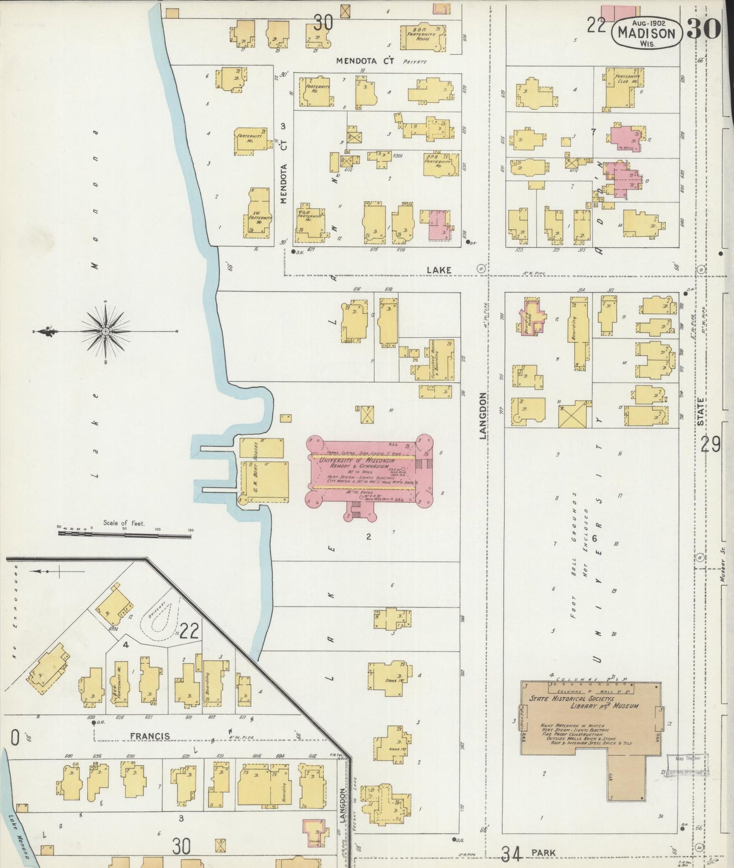 Sanborn Fire Insurance Map from Madison, Dane County, Wisconsin (1902), Sheet #0030 - Historic Sanborn Fire Insurance Map Print, vintage old map wall art, antique decor, genealogy gift, Wisconsin Wisconsin map