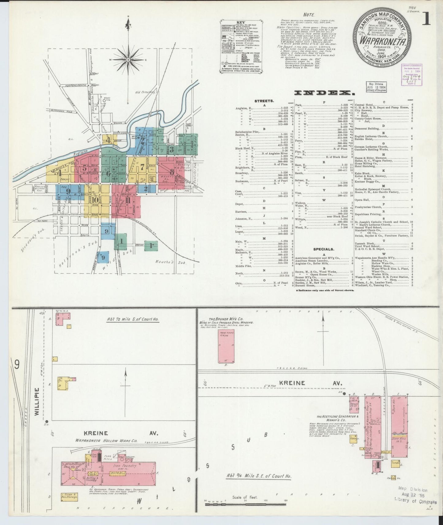 Sanborn Fire Insurance Map from Wapakoneta, Auglaize County, Ohio (1904), Sheet #0001 - Historic Sanborn Fire Insurance Map Print, vintage old map wall art, antique decor, genealogy gift, Ohio Ohio map