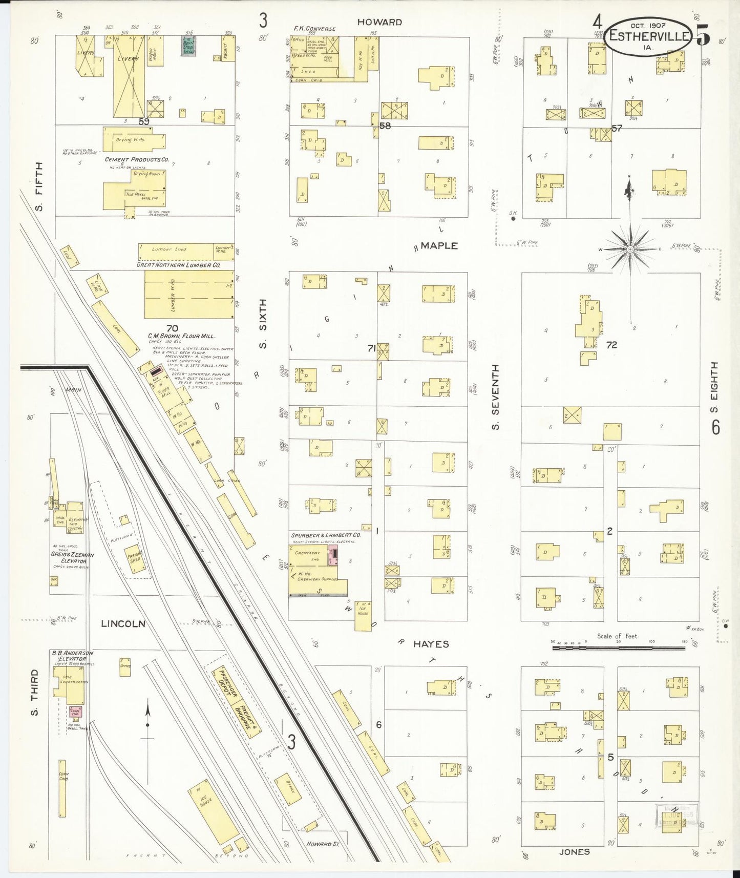 Sanborn Fire Insurance Map from Estherville, Emmet County, Iowa (1907), Sheet #0005 - Historic Sanborn Fire Insurance Map Print, vintage old map wall art