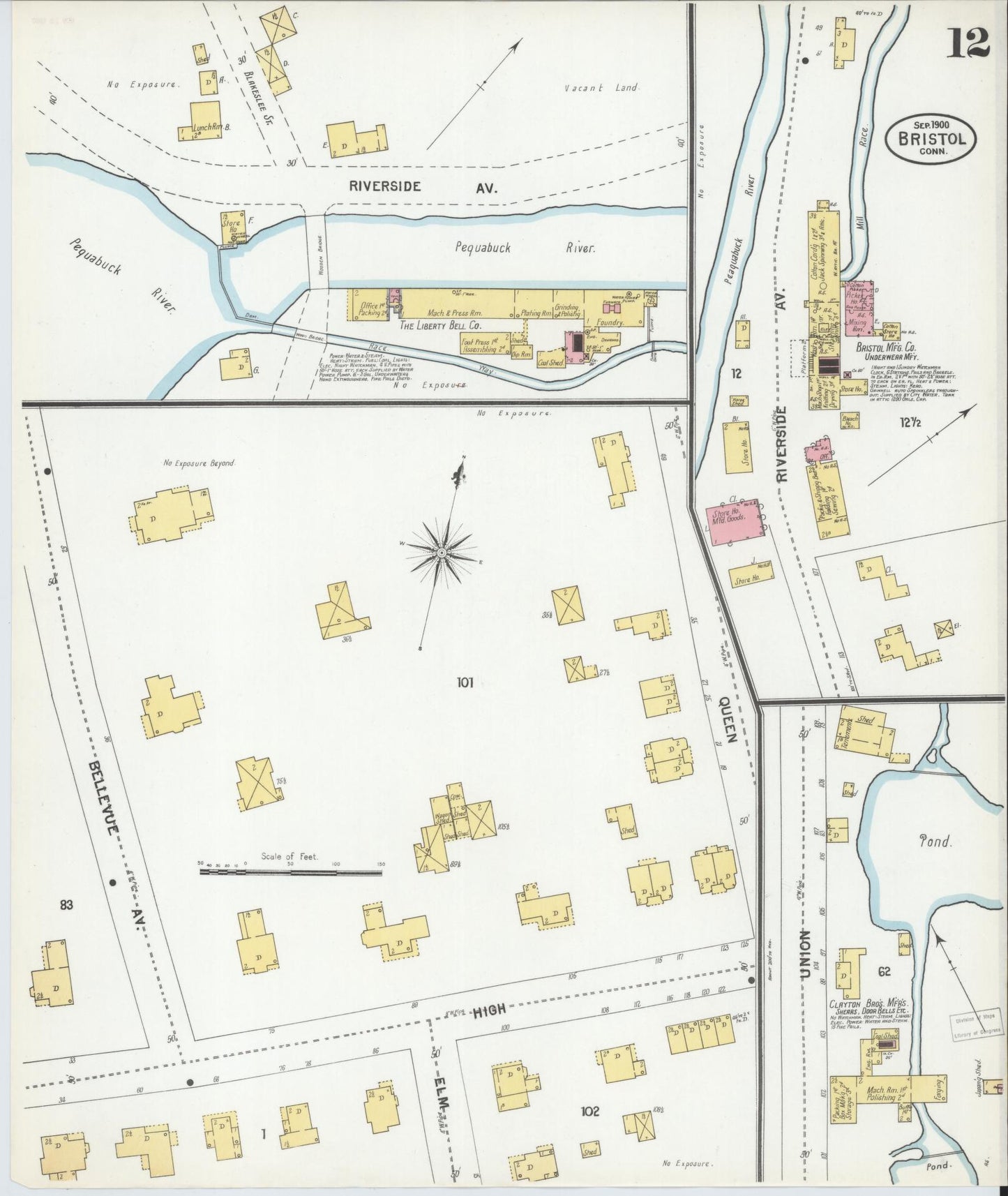 Sanborn Fire Insurance Map from Bristol, Hartford County, Connecticut (1900), Sheet #0012 - Complete Map Set gallery image, historic Sanborn map, vintage wall art, Connecticut Connecticut