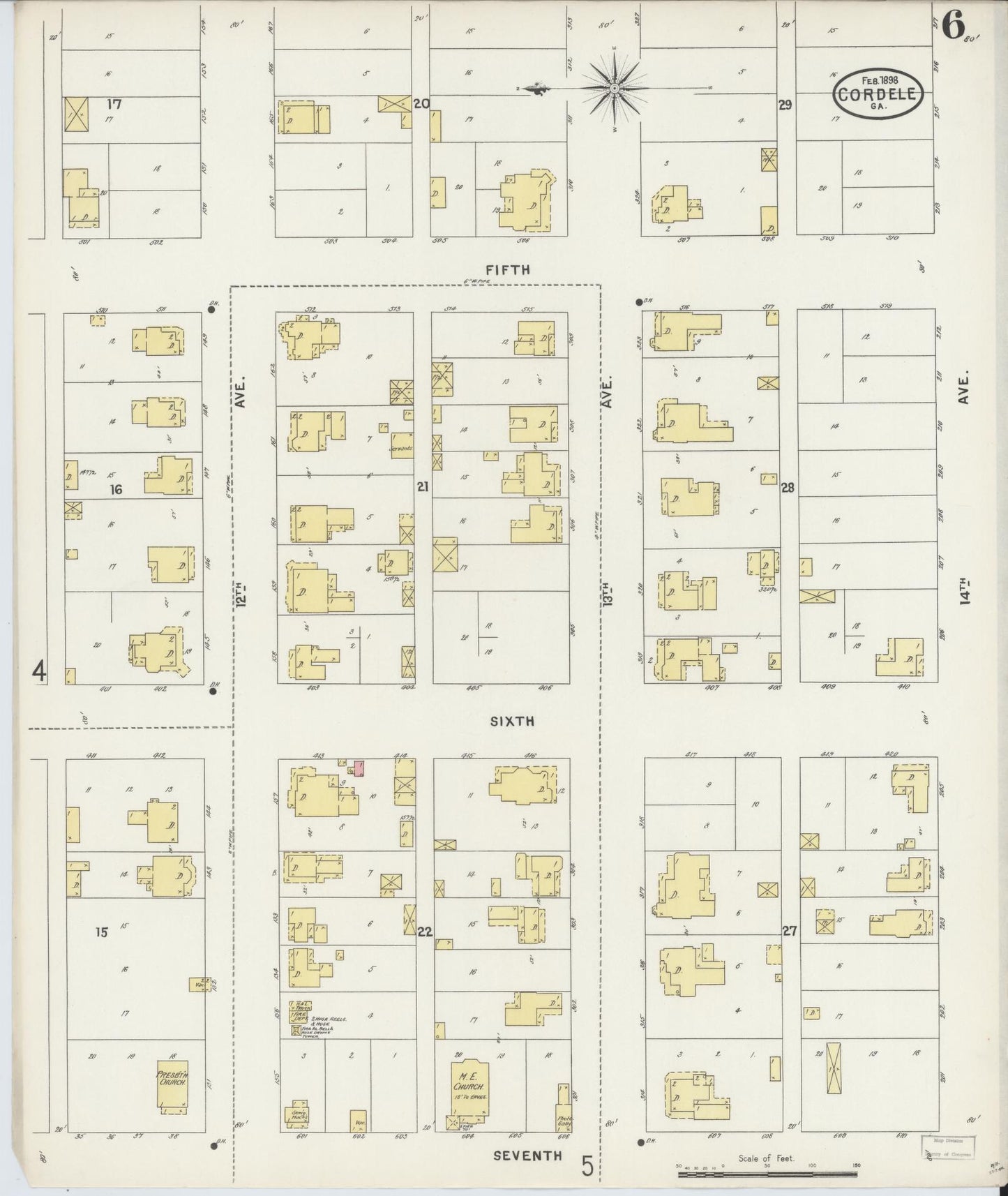 Sanborn Fire Insurance Map from Cordele, Crisp County, Georgia (1898), Sheet #0006 - Complete Map Set gallery image, historic Sanborn map, vintage wall art, Georgia Georgia