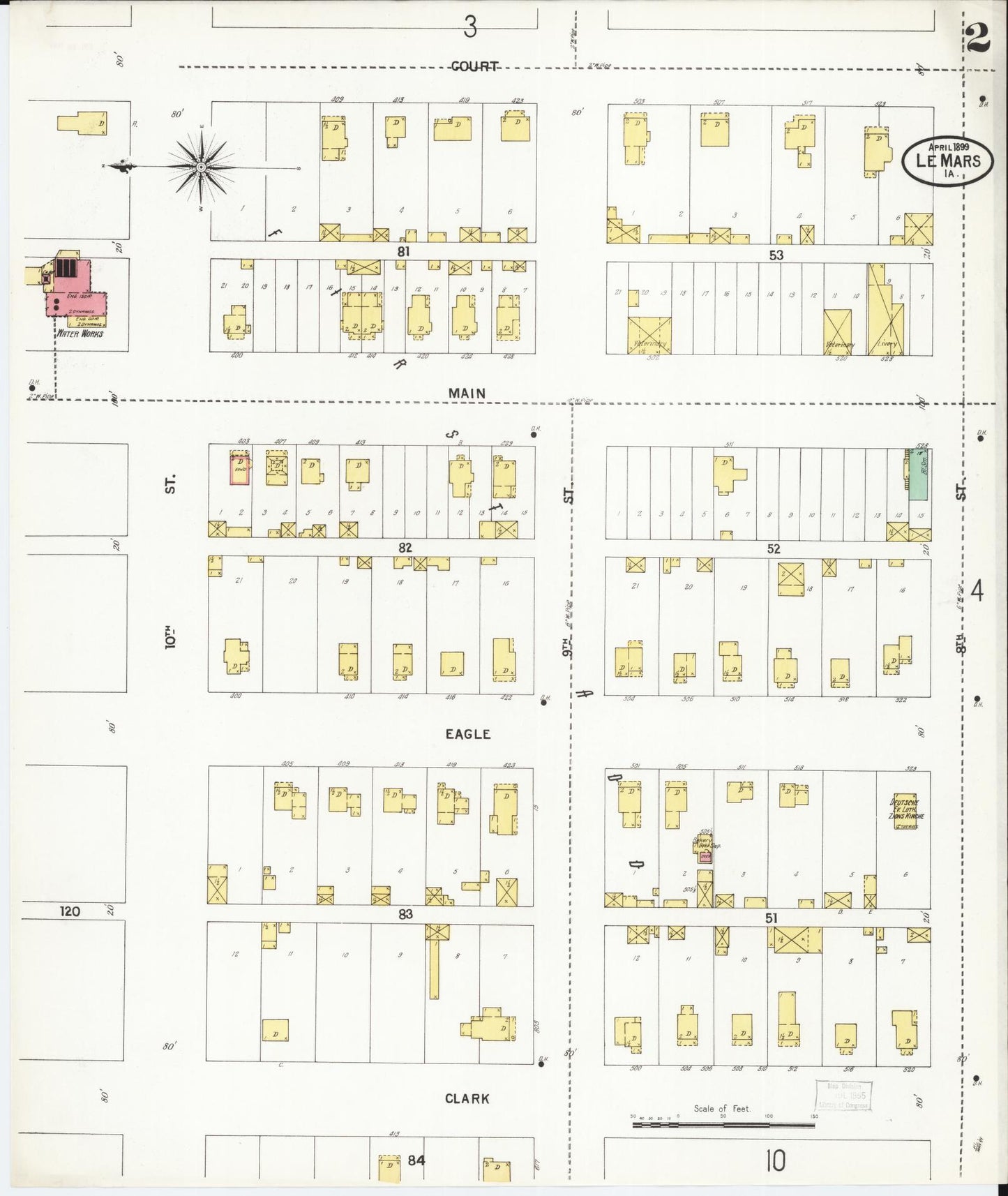 Sanborn Fire Insurance Map from Le Mars, Plymouth County, Iowa (1899), Sheet #0002 - Historic Sanborn Fire Insurance Map Print, vintage old map wall art