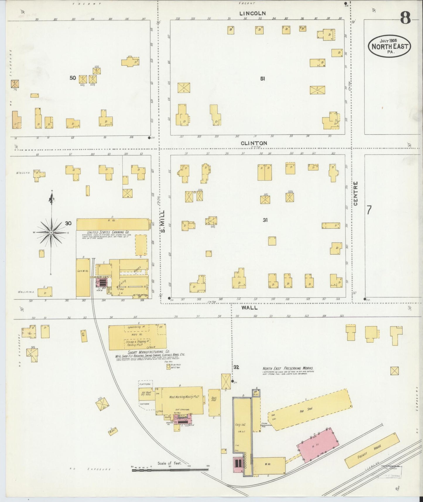 Sanborn Fire Insurance Map from North East, Erie County, Pennsylvania (1905), Sheet #0008 - Complete Map Set gallery image, historic Sanborn map, vintage wall art, Pennsylvania Pennsylvania