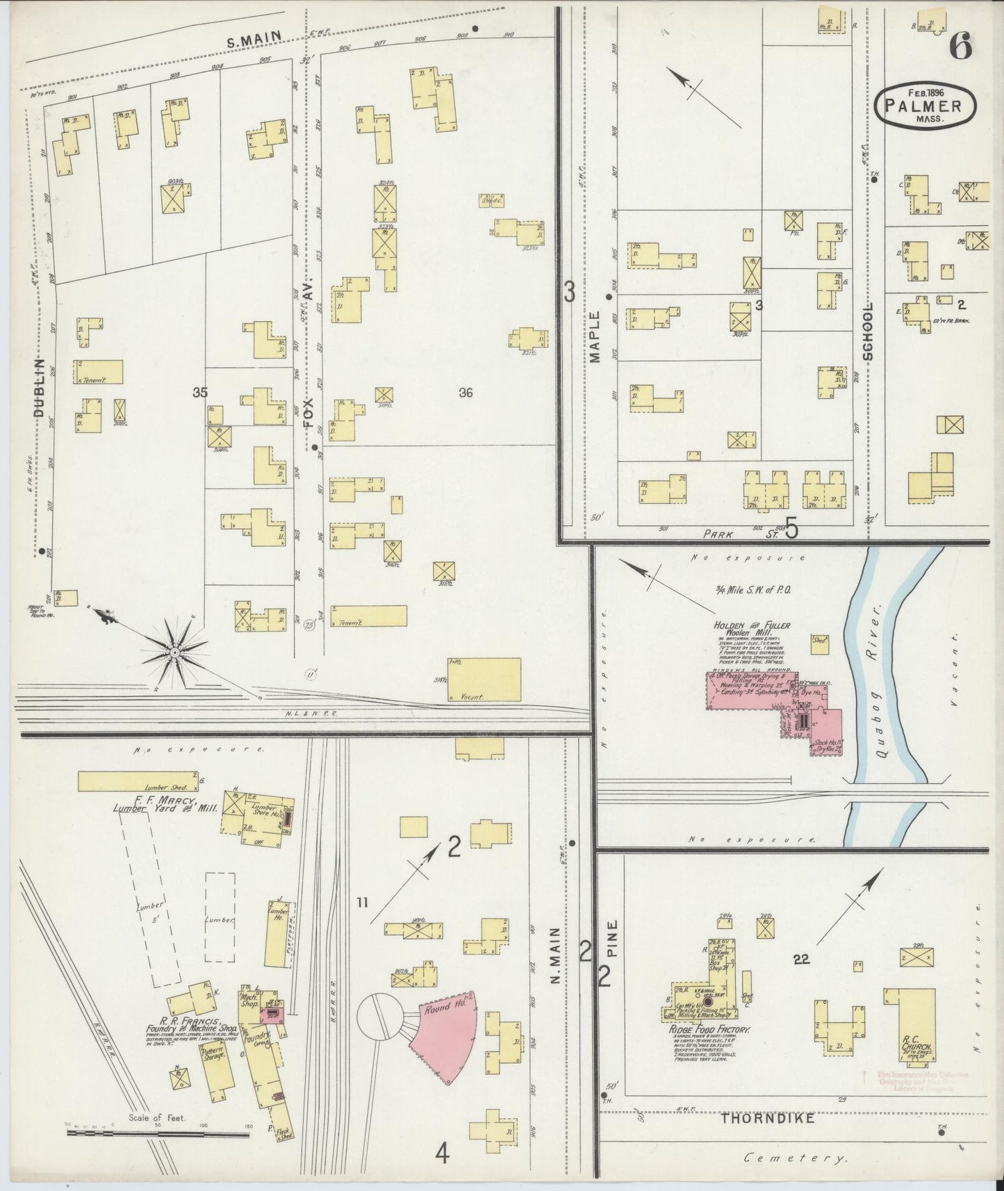 Sanborn Fire Insurance Map from Palmer, Hampden County, Massachusetts (1896), Sheet #0006 - Complete Map Set gallery image, historic Sanborn map, vintage wall art, Massachusetts Massachusetts