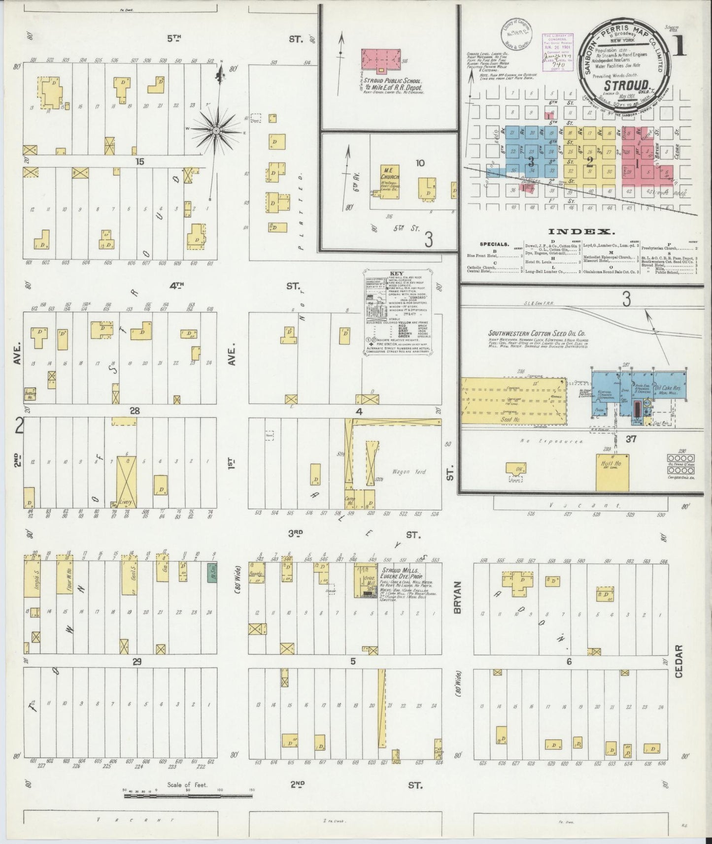 Sanborn Fire Insurance Map from Stroud, Lincoln County, Oklahoma (1901), Sheet #0001 - Historic Sanborn Fire Insurance Map Print, vintage old map wall art, antique decor, genealogy gift, Oklahoma Oklahoma map