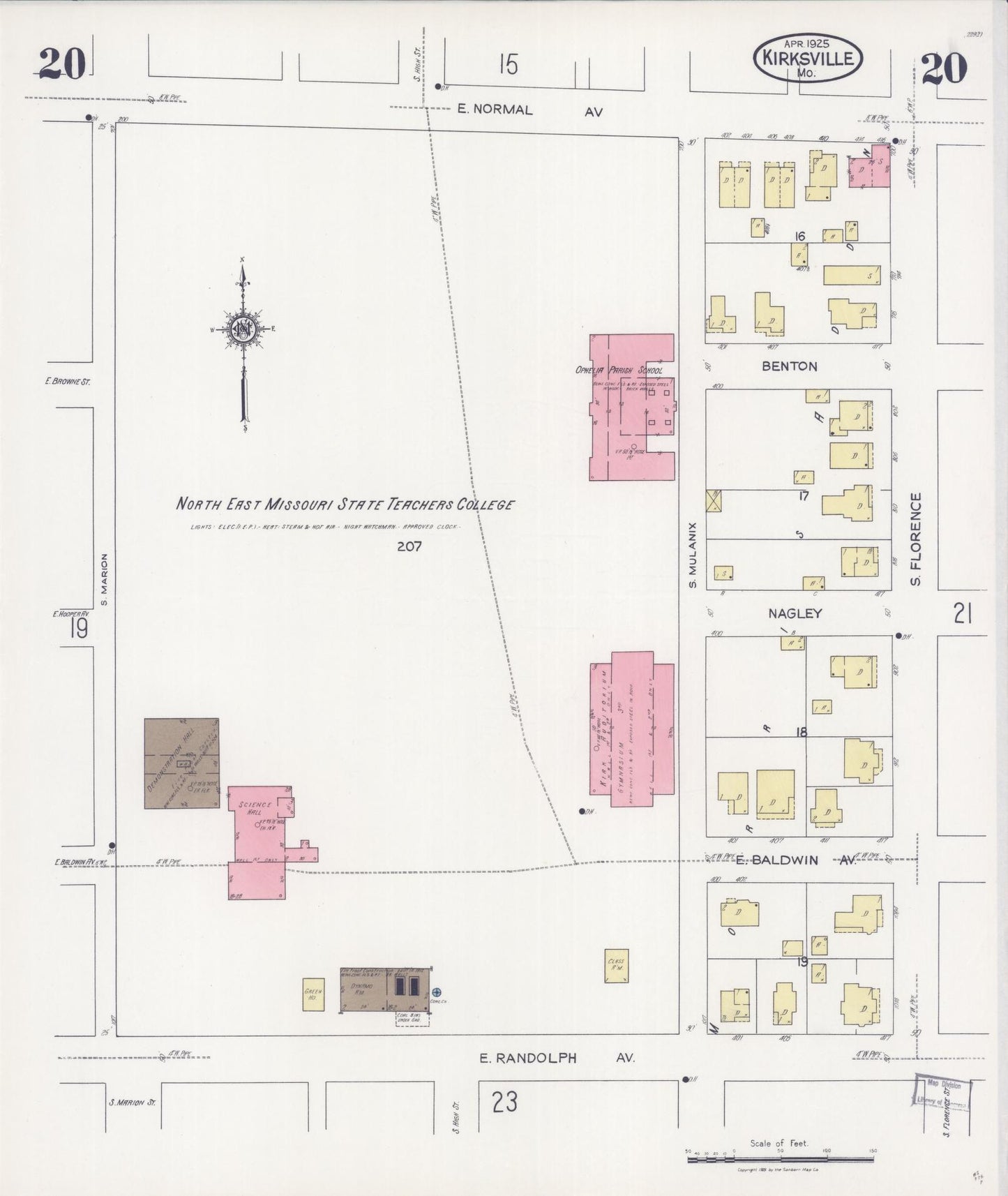 Sanborn Fire Insurance Map from Kirksville, Adair County, Missouri (1925), Sheet #0020 - Historic Sanborn Fire Insurance Map Print, vintage old map wall art, antique decor, genealogy gift, Missouri Missouri map