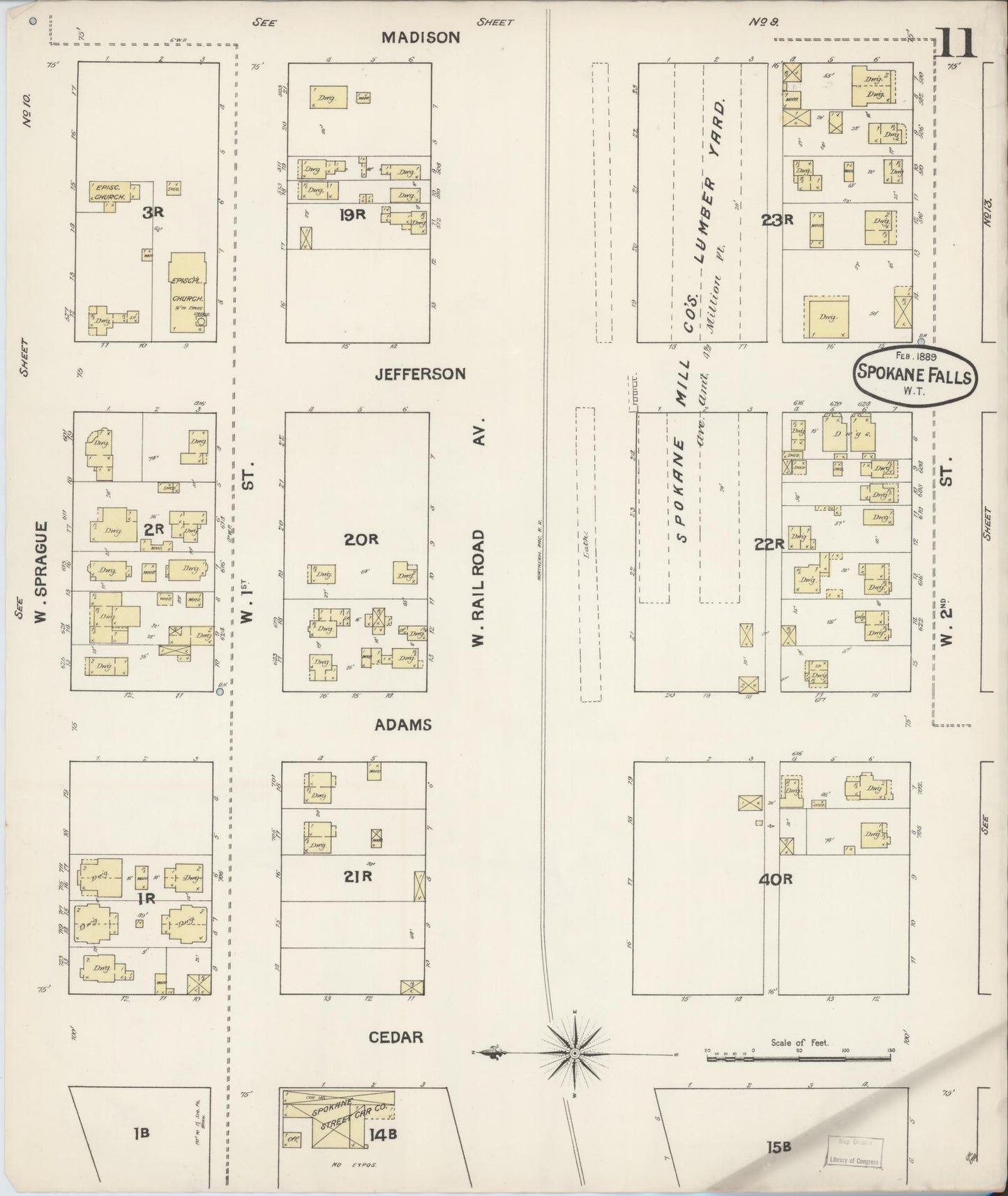 Sanborn Fire Insurance Map from Spokane, Spokane County, Washington (1889), Sheet #0011 - Historic Sanborn Fire Insurance Map Print, vintage old map wall art, antique decor, genealogy gift, Washington Washington map