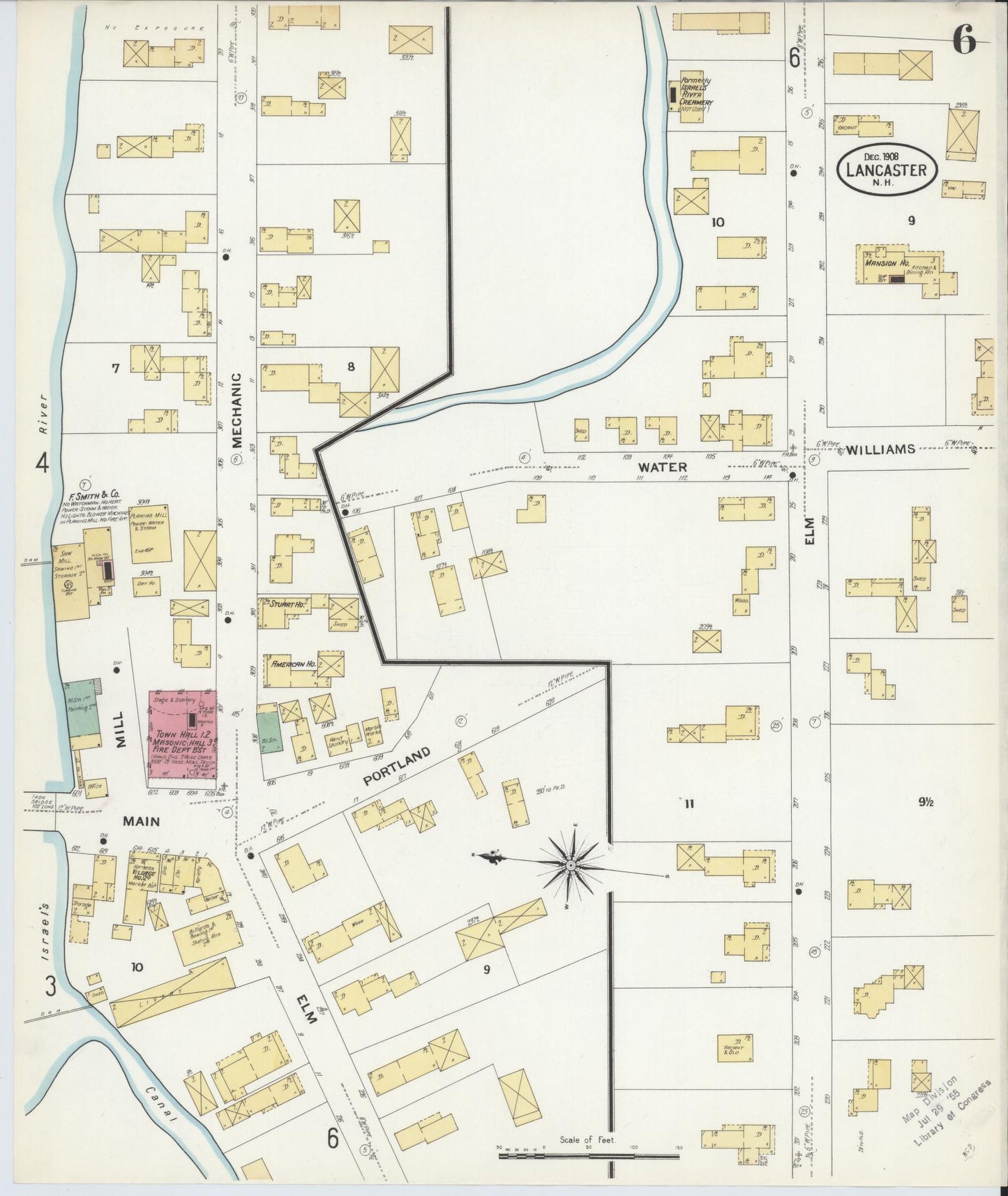 Sanborn Fire Insurance Map from Lancaster, Coos County, New Hampshire (1908), Sheet #0006 - Historic Sanborn Fire Insurance Map Print, vintage old map wall art, antique decor, genealogy gift, New Hampshire New Hampshire map