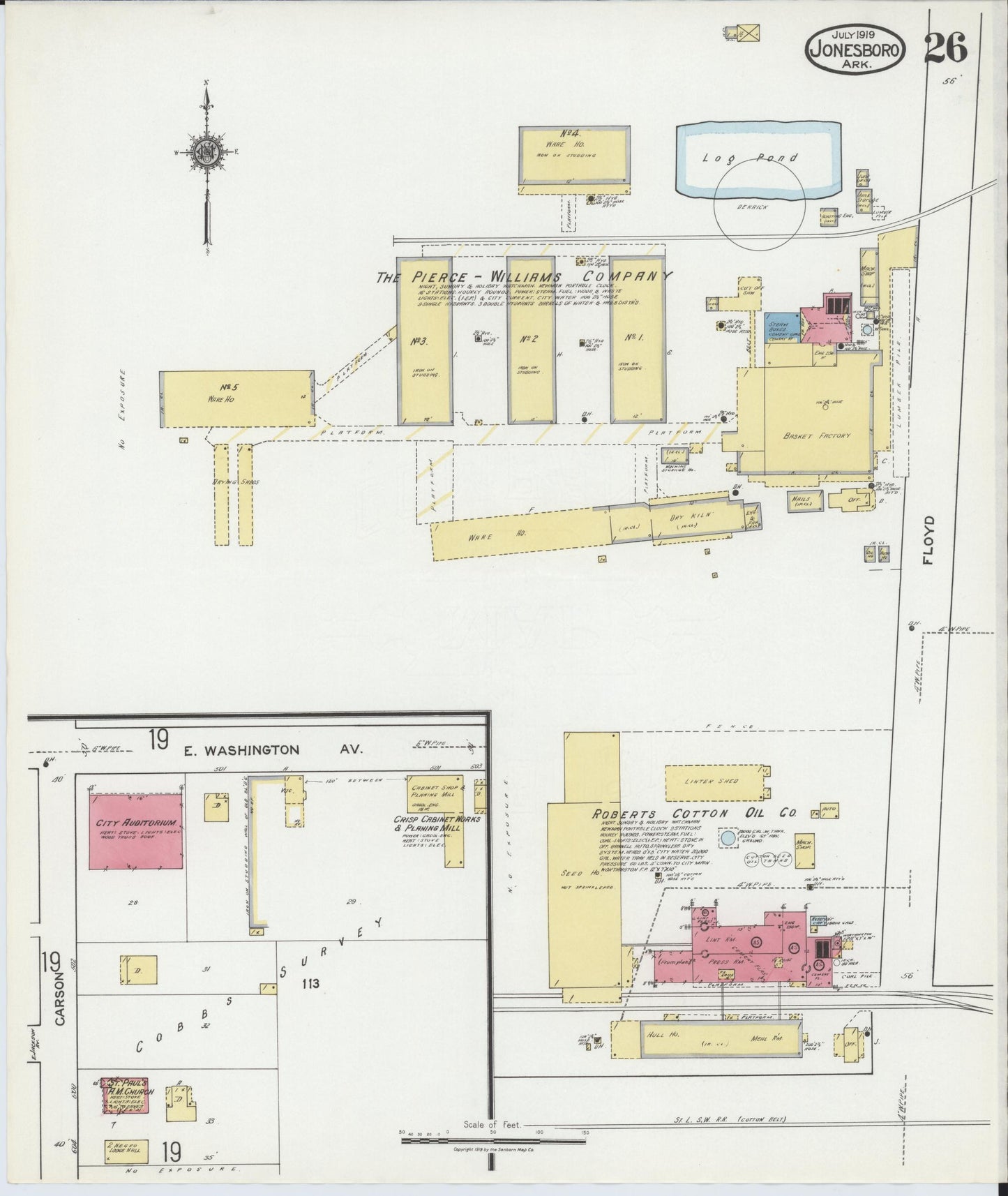 Sanborn Fire Insurance Map from Jonesboro, Craighead County, Arkansas (1919), Sheet #0026 - Historic Sanborn Fire Insurance Map Print, vintage old map wall art, antique decor, genealogy gift, Arkansas Arkansas map
