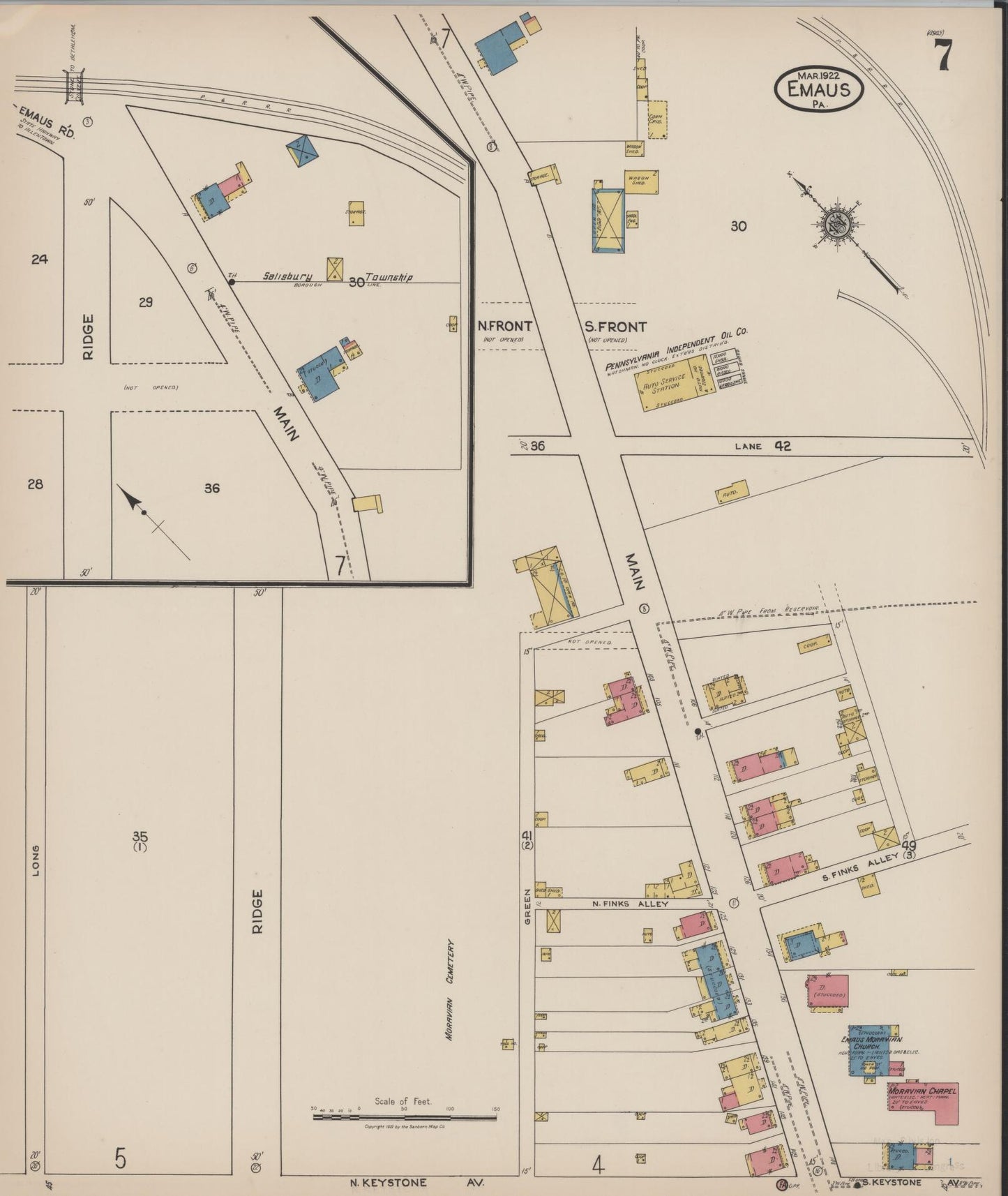 Sanborn Fire Insurance Map from Emaus, Lehigh County, Pennsylvania (1922), Sheet #0007 - Historic Sanborn Fire Insurance Map Print, vintage old map wall art, antique decor, genealogy gift, Pennsylvania Pennsylvania map