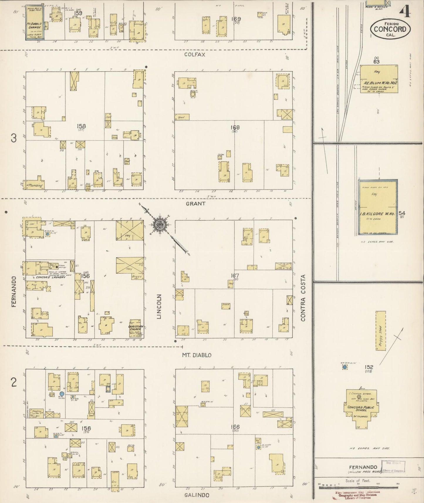 Sanborn Fire Insurance Map from Concord, Contra Costa County, California (1912), Sheet #0004 - Historic Sanborn Fire Insurance Map Print, vintage old map wall art, antique decor, genealogy gift, California California map