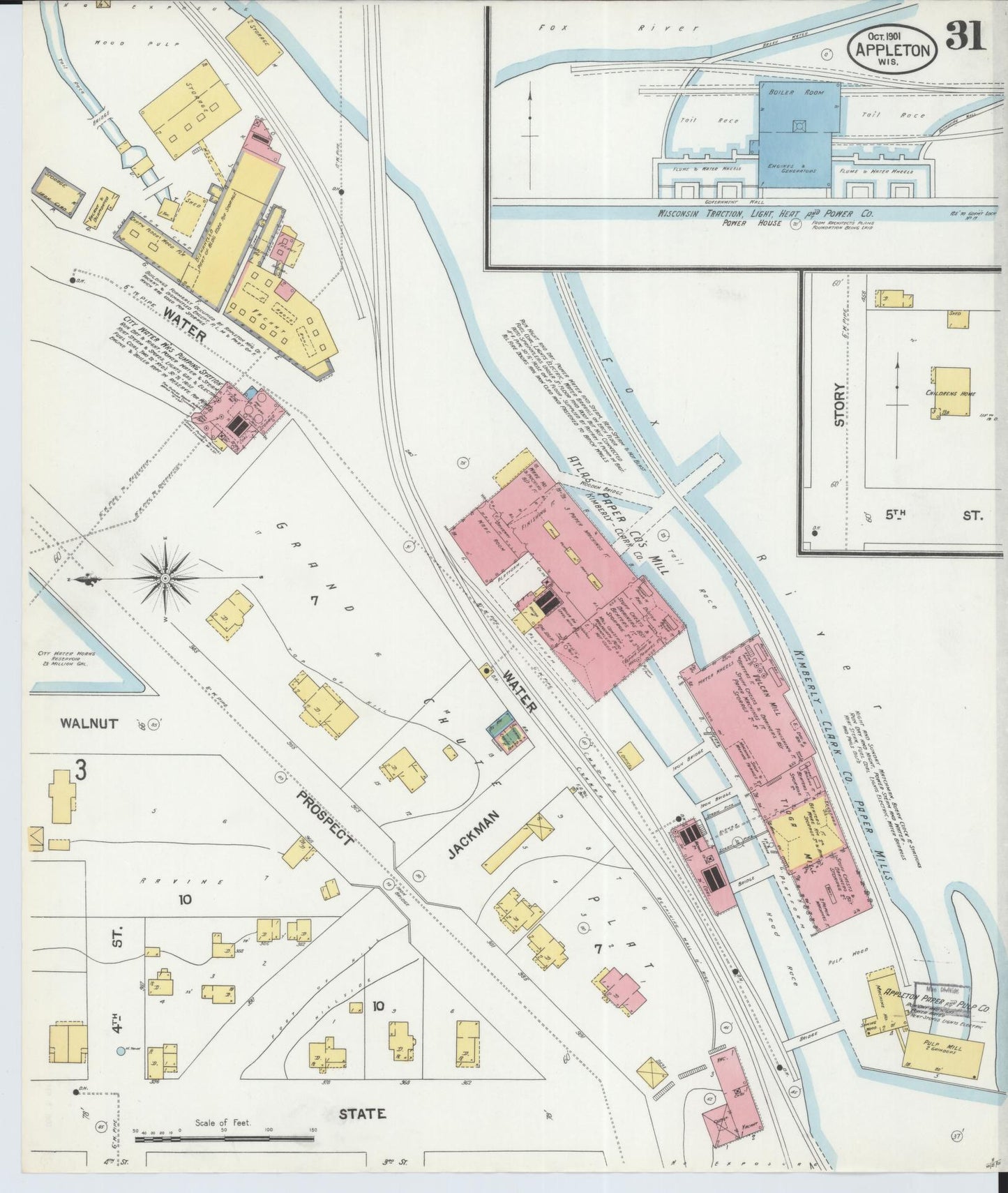 Sanborn Fire Insurance Map from Appleton, Outagamie County, Wisconsin (1901), Sheet #0031 - Historic Sanborn Fire Insurance Map Print, vintage old map wall art, antique decor, genealogy gift, Wisconsin Wisconsin map