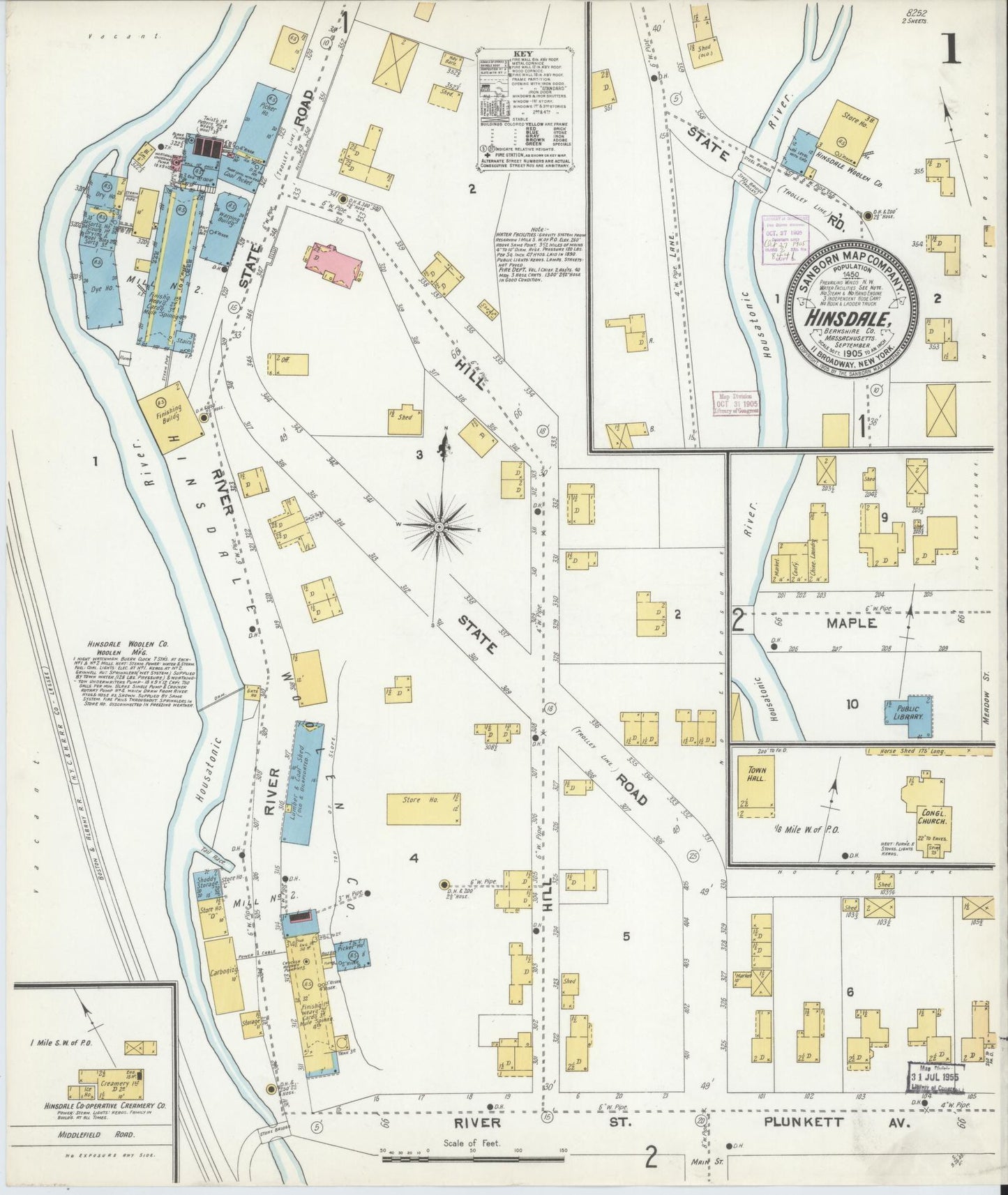 Sanborn Fire Insurance Map from Hinsdale, Berkshire County, Massachusetts (1905), Sheet #0001 - Historic Sanborn Fire Insurance Map Print, vintage old map wall art, antique decor, genealogy gift, Massachusetts Massachusetts map
