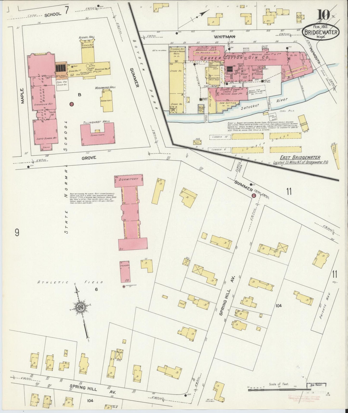 Sanborn Fire Insurance Map from Bridgewater, Plymouth County, Massachusetts (1912), Sheet #0010 - Historic Sanborn Fire Insurance Map Print, vintage old map wall art, antique decor, genealogy gift, Massachusetts Massachusetts map