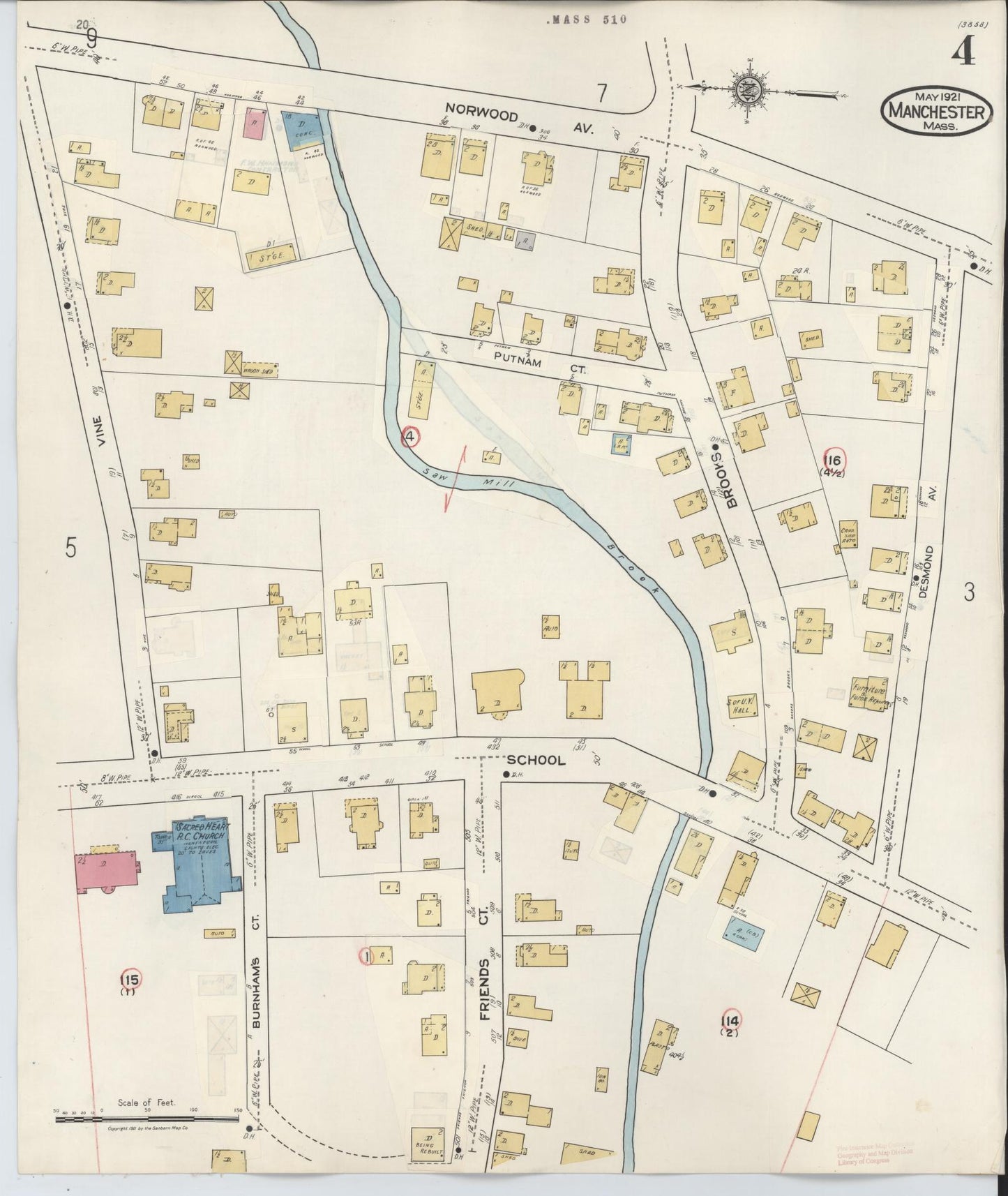 Sanborn Fire Insurance Map from Manchester, Essex County, Massachusetts (1941), Sheet #0004 - Historic Sanborn Fire Insurance Map Print, vintage old map wall art, antique decor, genealogy gift, Massachusetts Massachusetts map