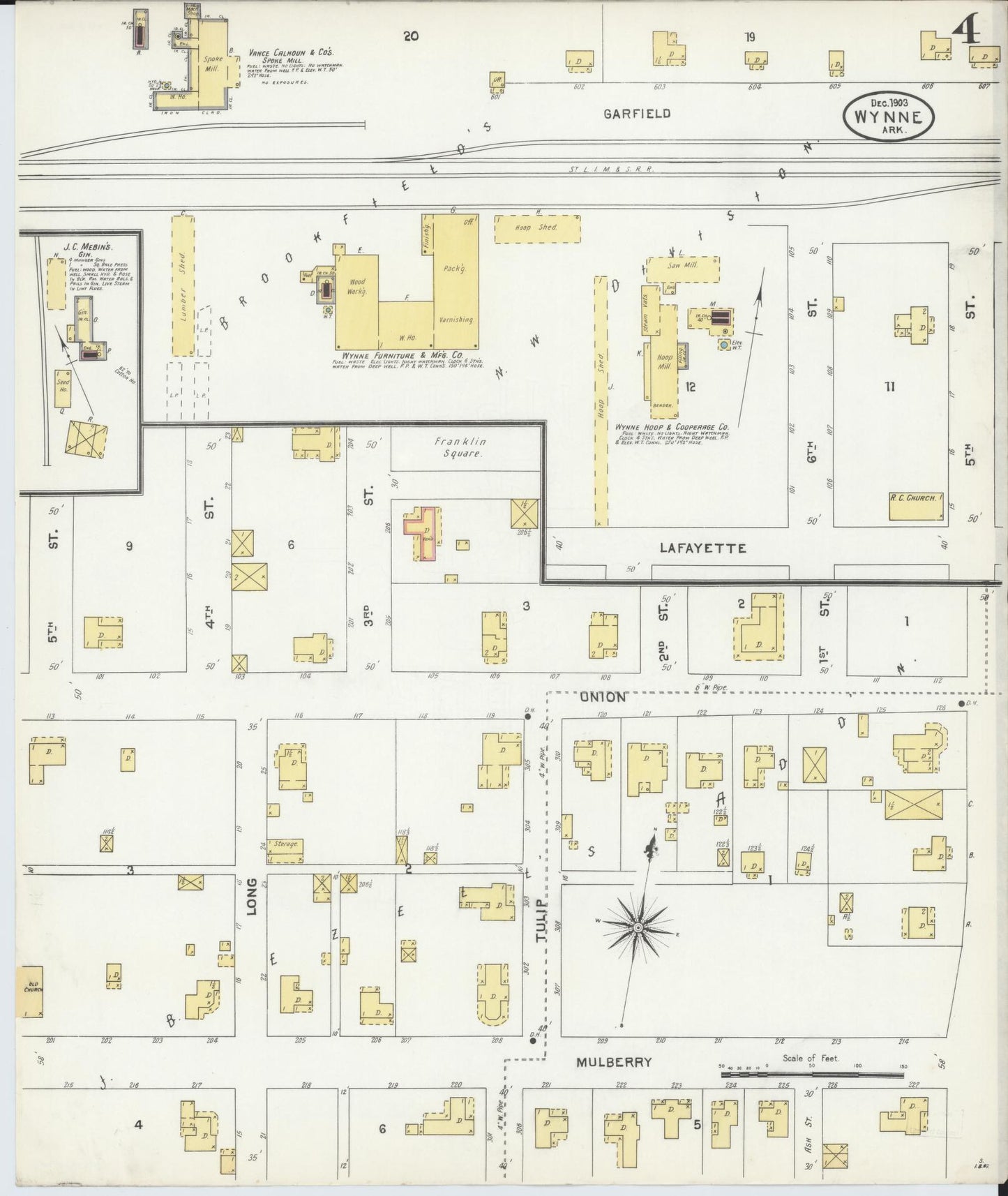 Sanborn Fire Insurance Map from Wynne, Cross County, Arkansas (1903), Sheet #0004 - Historic Sanborn Fire Insurance Map Print, vintage old map wall art, antique decor, genealogy gift, Arkansas Arkansas map