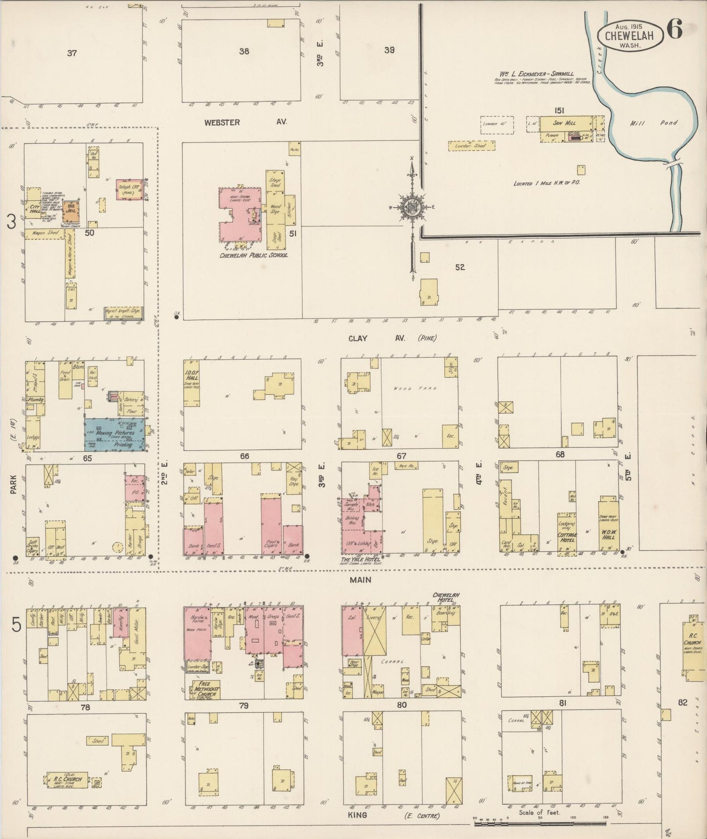 Sanborn Fire Insurance Map from Chewelah, Stevens County, Washington (1915), Sheet #0006 - Complete Map Set gallery image, historic Sanborn map, vintage wall art, Washington Washington