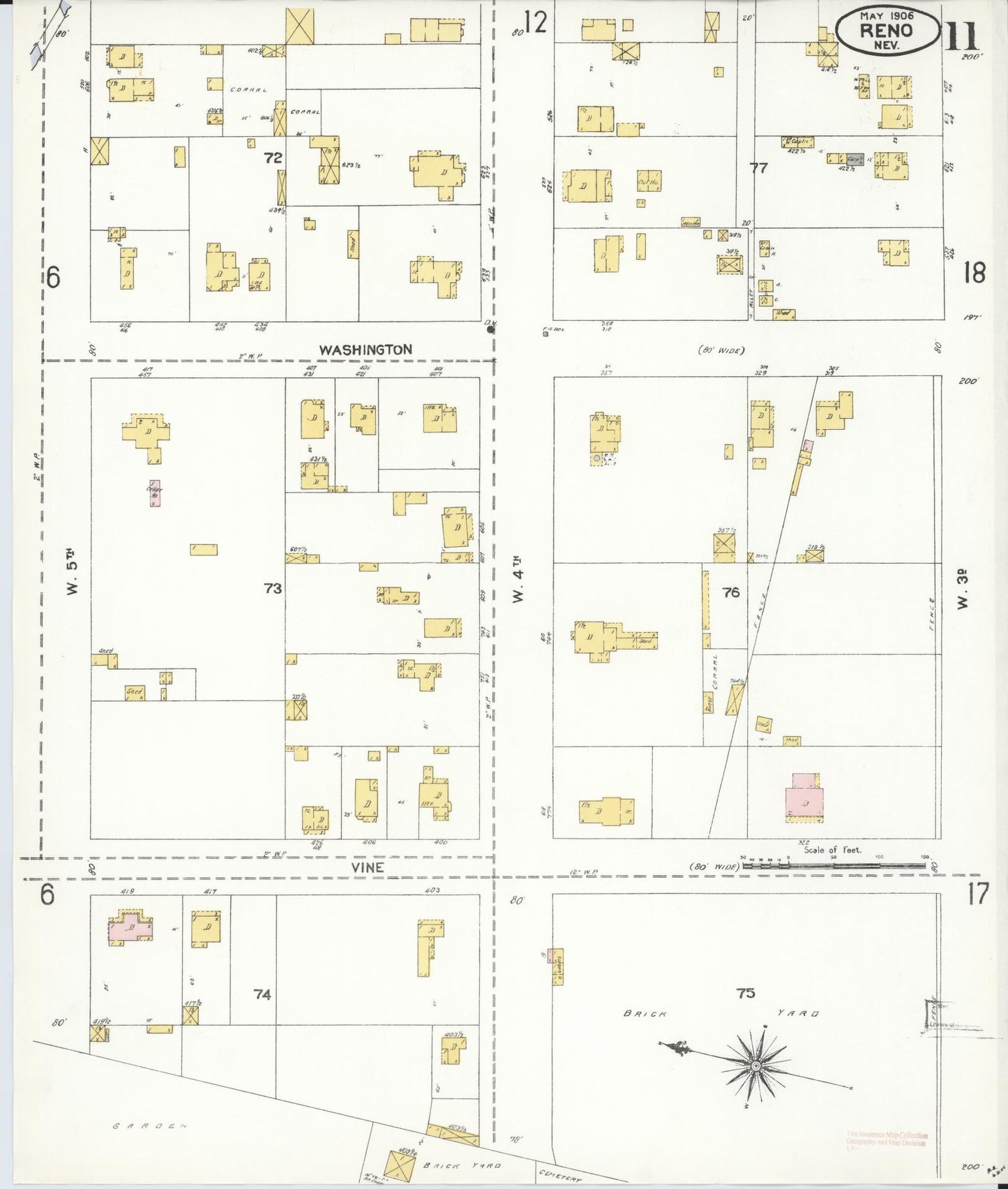 Sanborn Fire Insurance Map from Reno, Washoe County, Nevada (1906), Sheet #0011 - Historic Sanborn Fire Insurance Map Print, vintage old map wall art, antique decor, genealogy gift, Nevada Nevada map